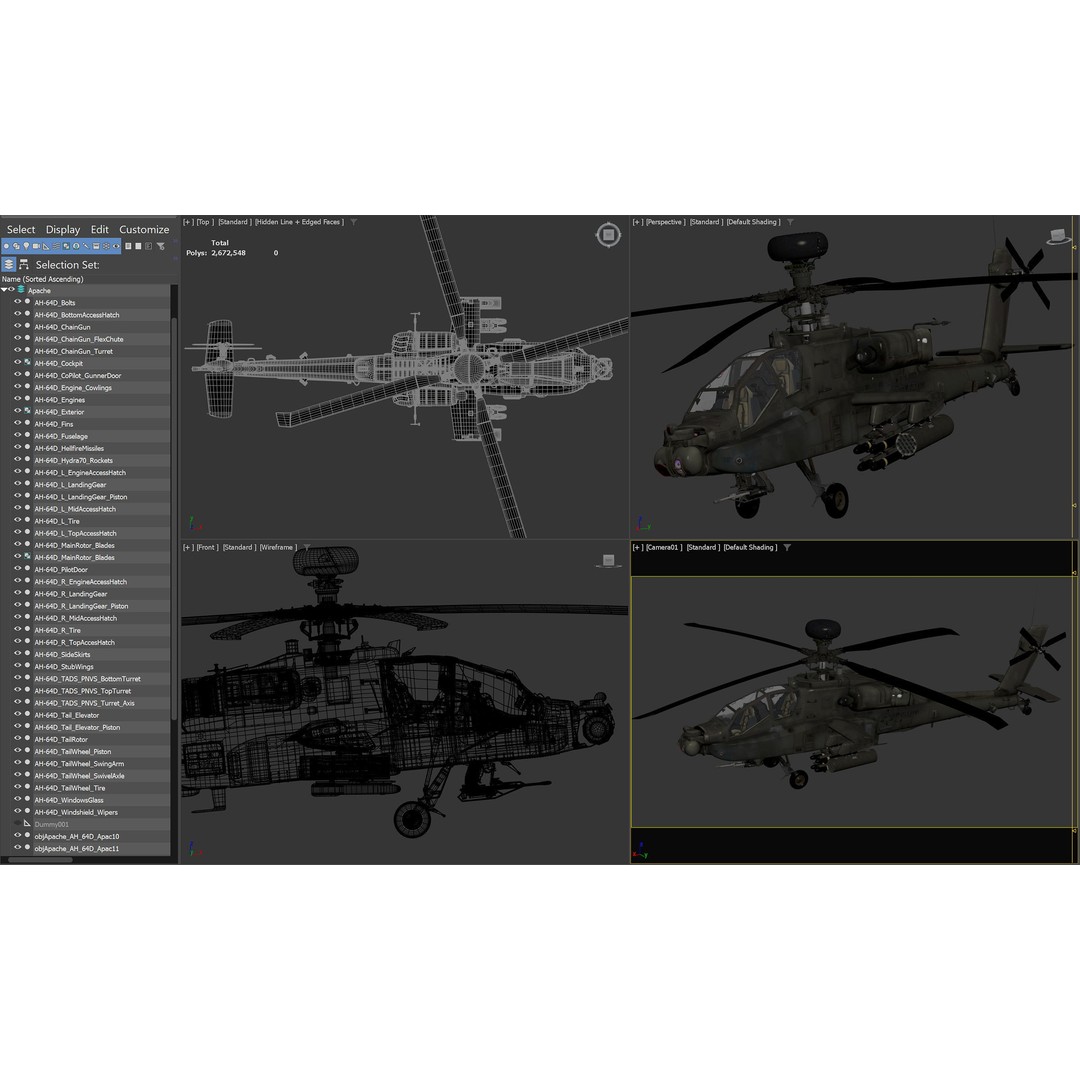 Boeing AH-64D Apache Longbow 3D Model – Realistic Helicopter with Cockpit - View 9