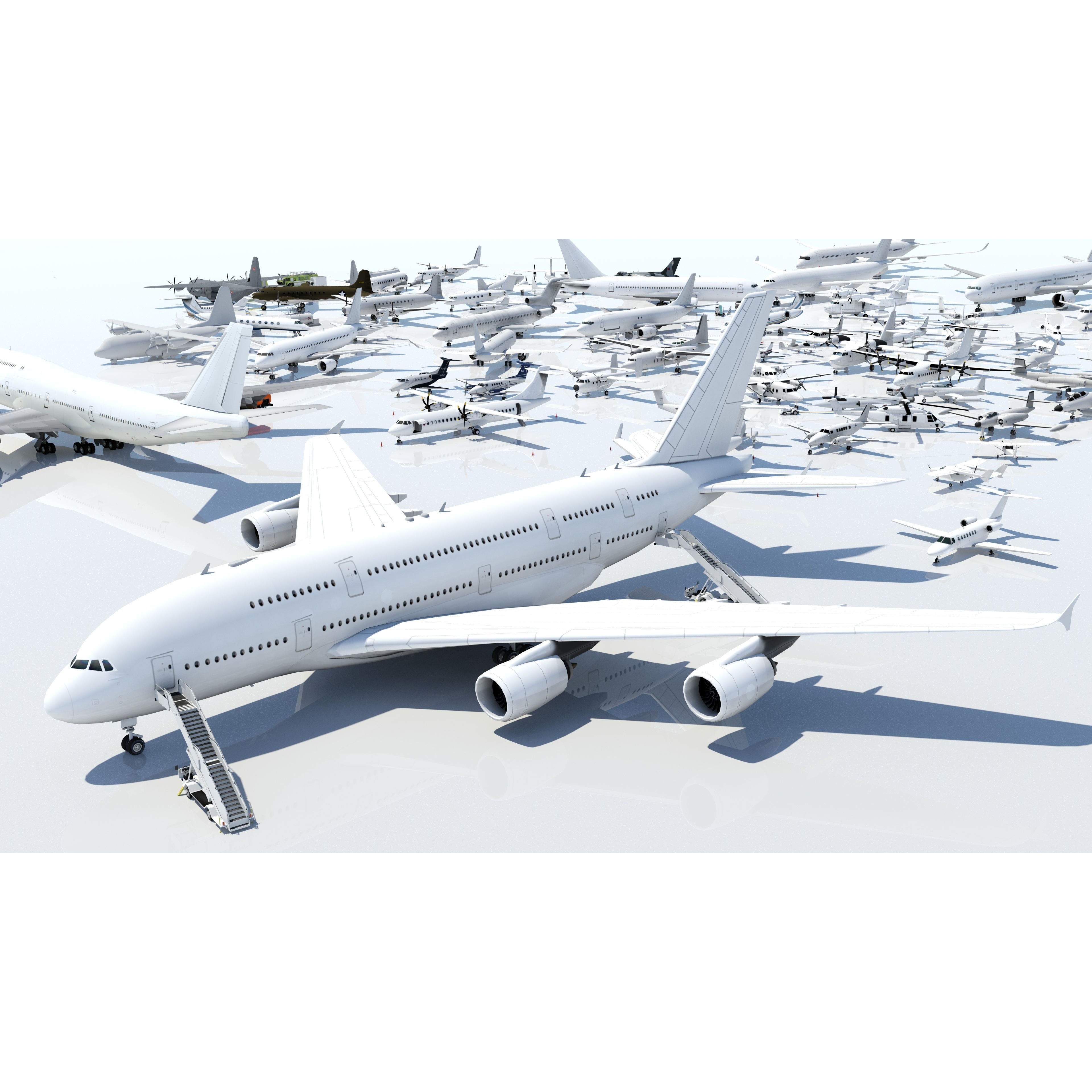 A380 Double Deck Wide-Body Airliner - Low-Poly 3D Model - View 10