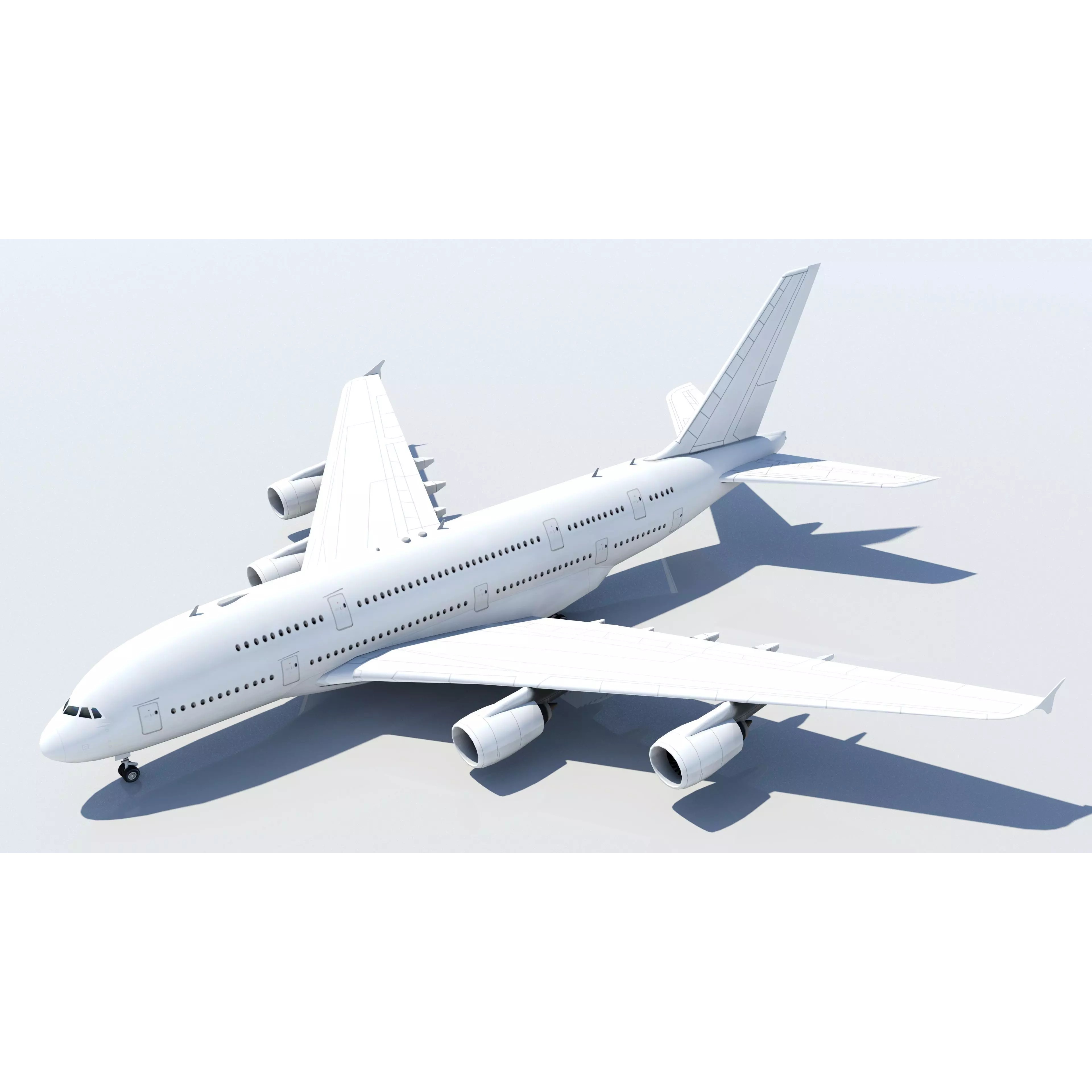 A380 Double Deck Wide-Body Airliner - Low-Poly 3D Model - View 2