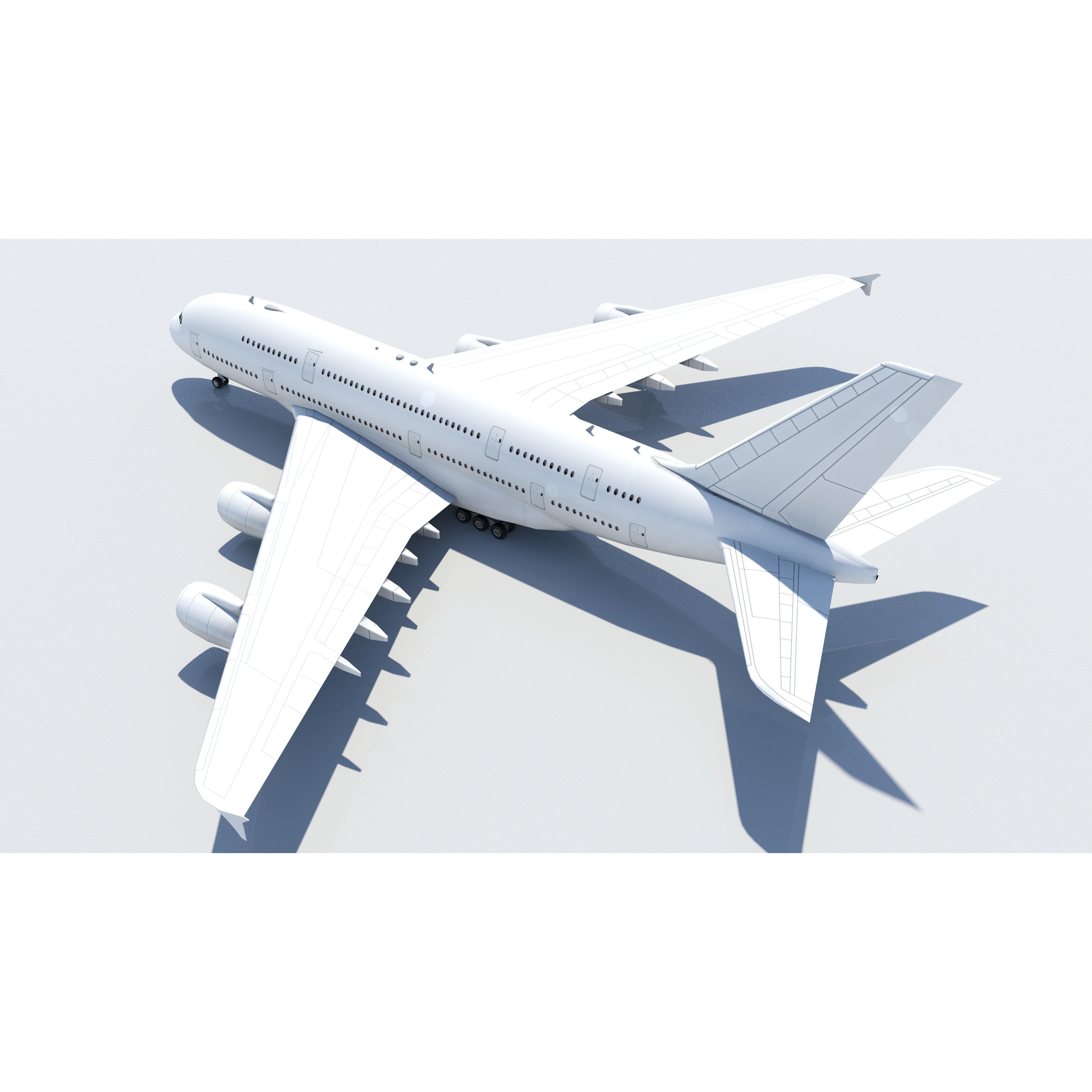 A380 Double Deck Wide-Body Airliner - Low-Poly 3D Model - View 4