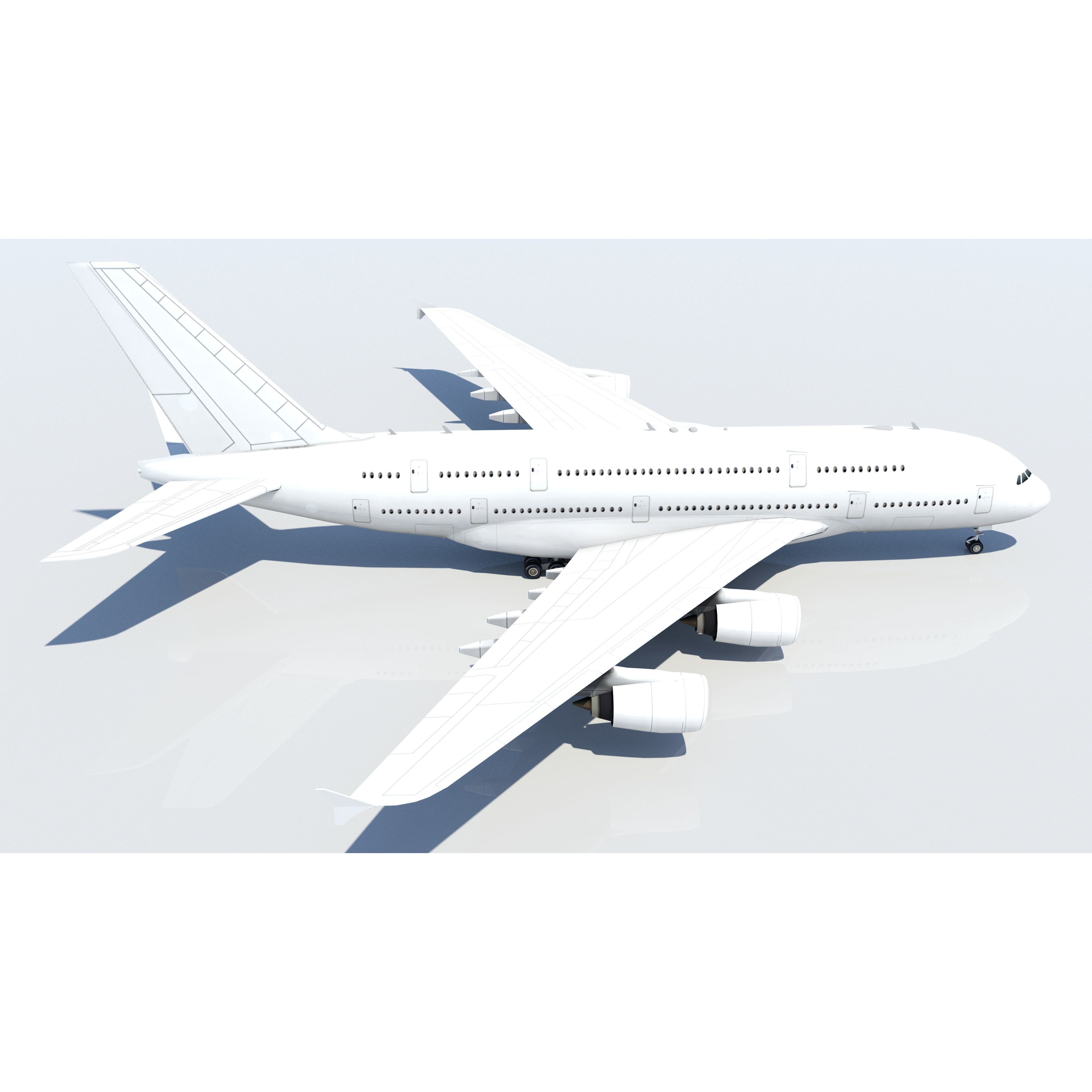 A380 Double Deck Wide-Body Airliner - Low-Poly 3D Model - View 7
