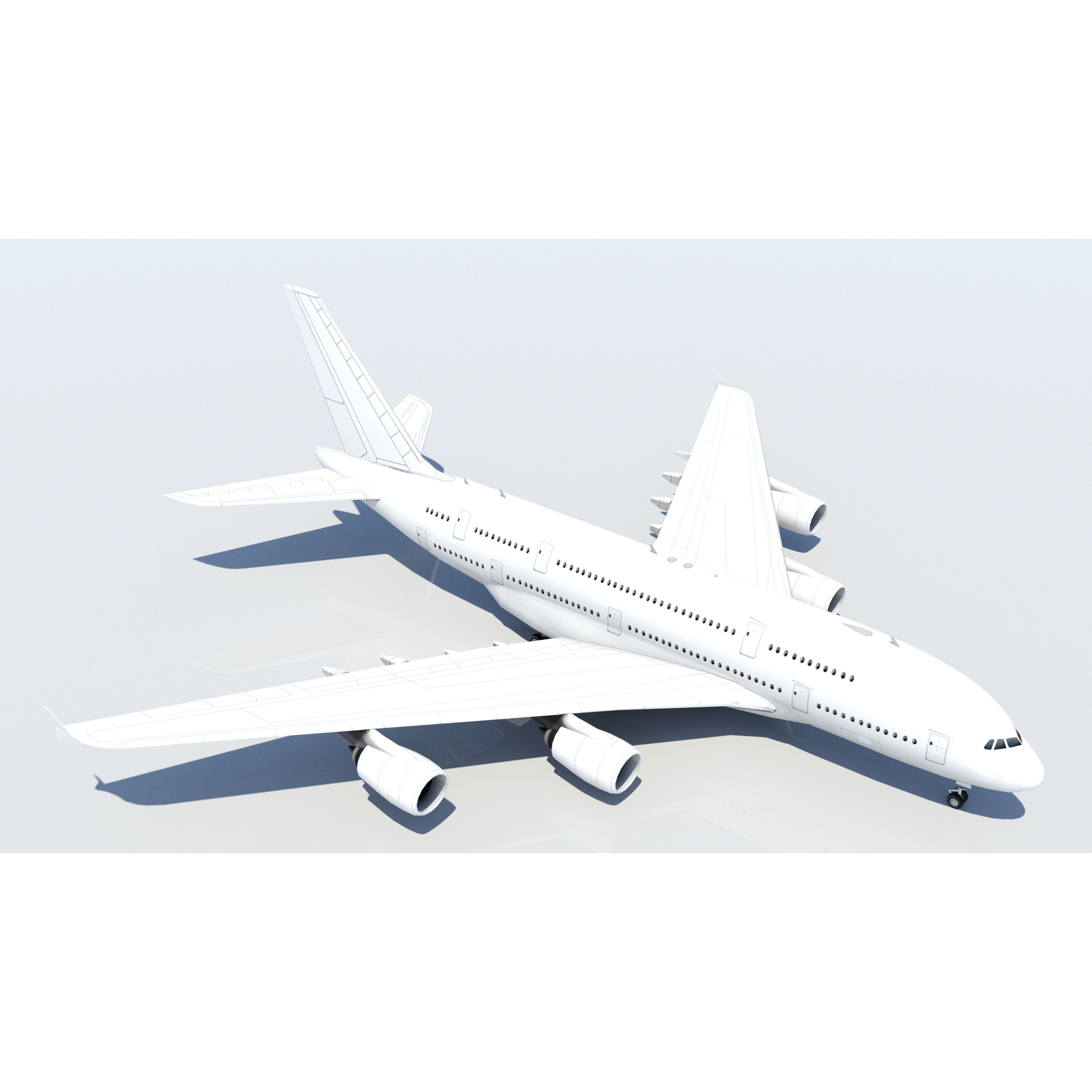 A380 Double Deck Wide-Body Airliner - Low-Poly 3D Model - View 8