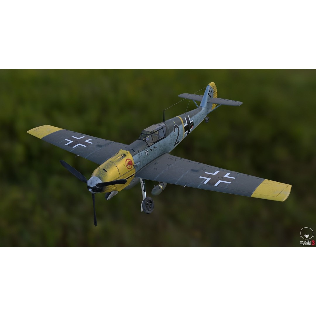 BF 109 E 3D Model – Game-Ready WWII Fighter Plane, Rigged, PBR - View 10