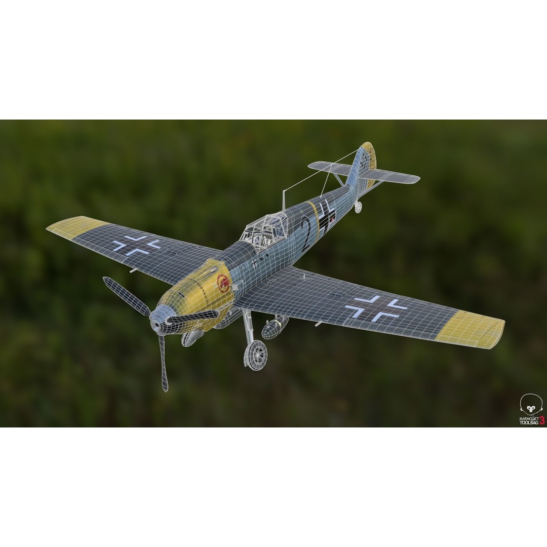 BF 109 E 3D Model – Game-Ready WWII Fighter Plane, Rigged, PBR - View 11
