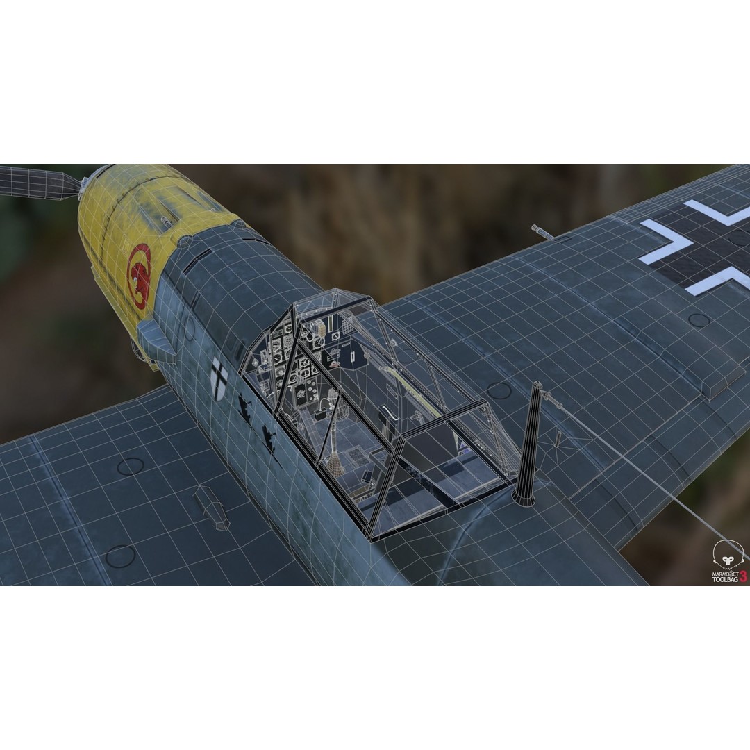 BF 109 E 3D Model – Game-Ready WWII Fighter Plane, Rigged, PBR - View 15