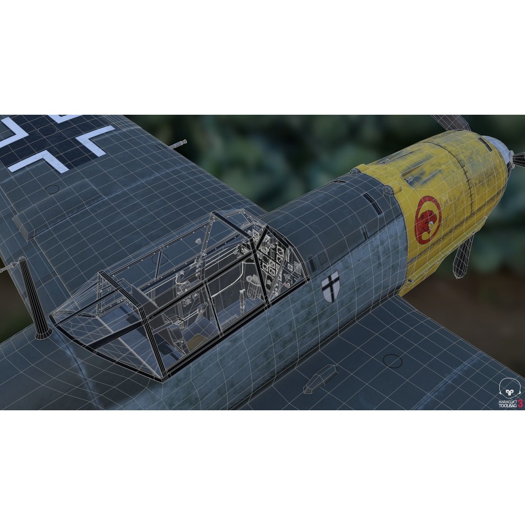 BF 109 E 3D Model – Game-Ready WWII Fighter Plane, Rigged, PBR - View 17