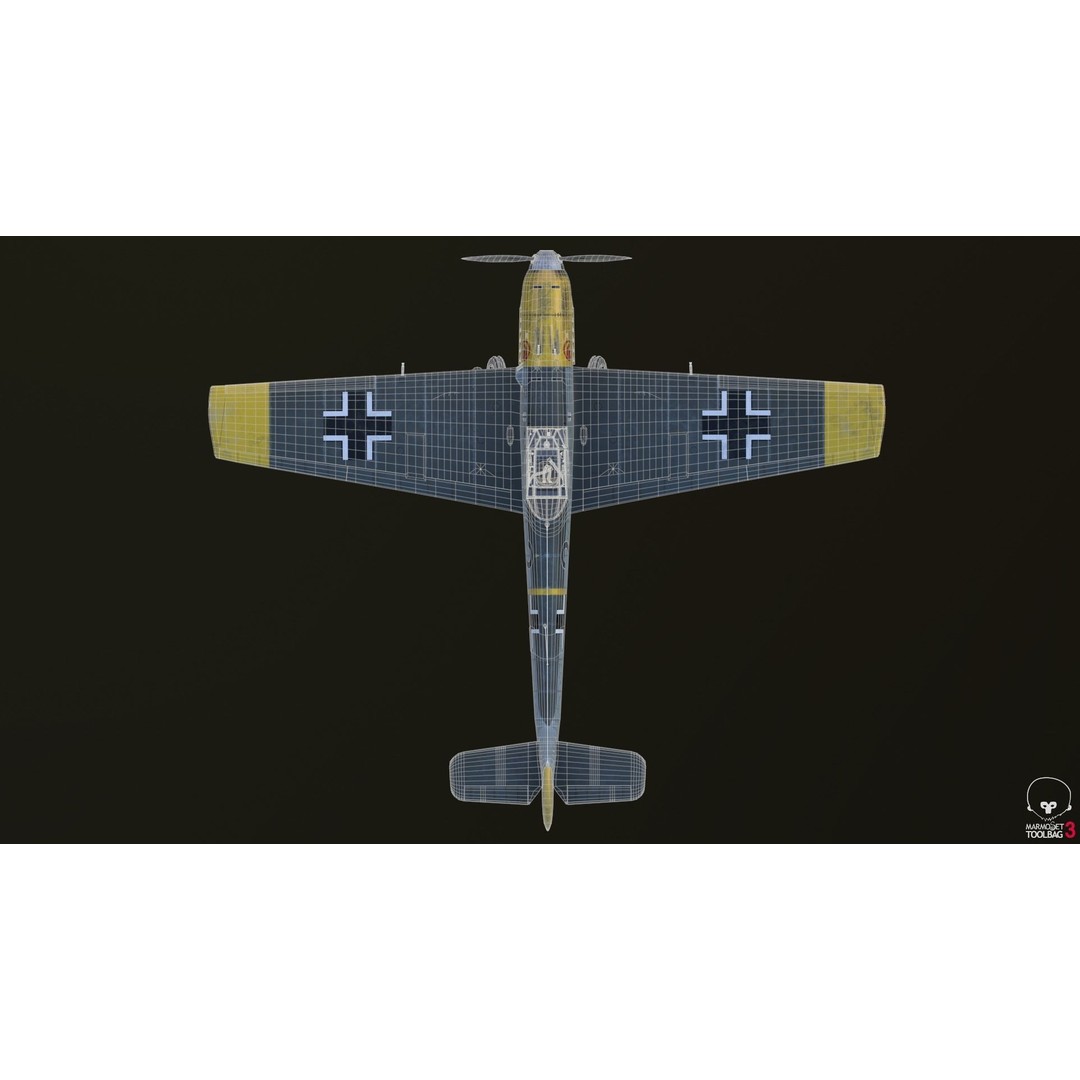 BF 109 E 3D Model – Game-Ready WWII Fighter Plane, Rigged, PBR - View 23