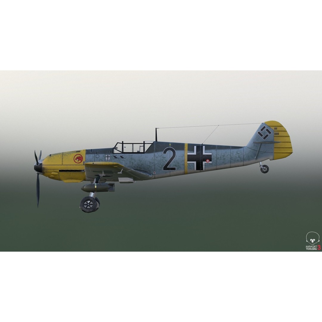 BF 109 E 3D Model – Game-Ready WWII Fighter Plane, Rigged, PBR - View 7