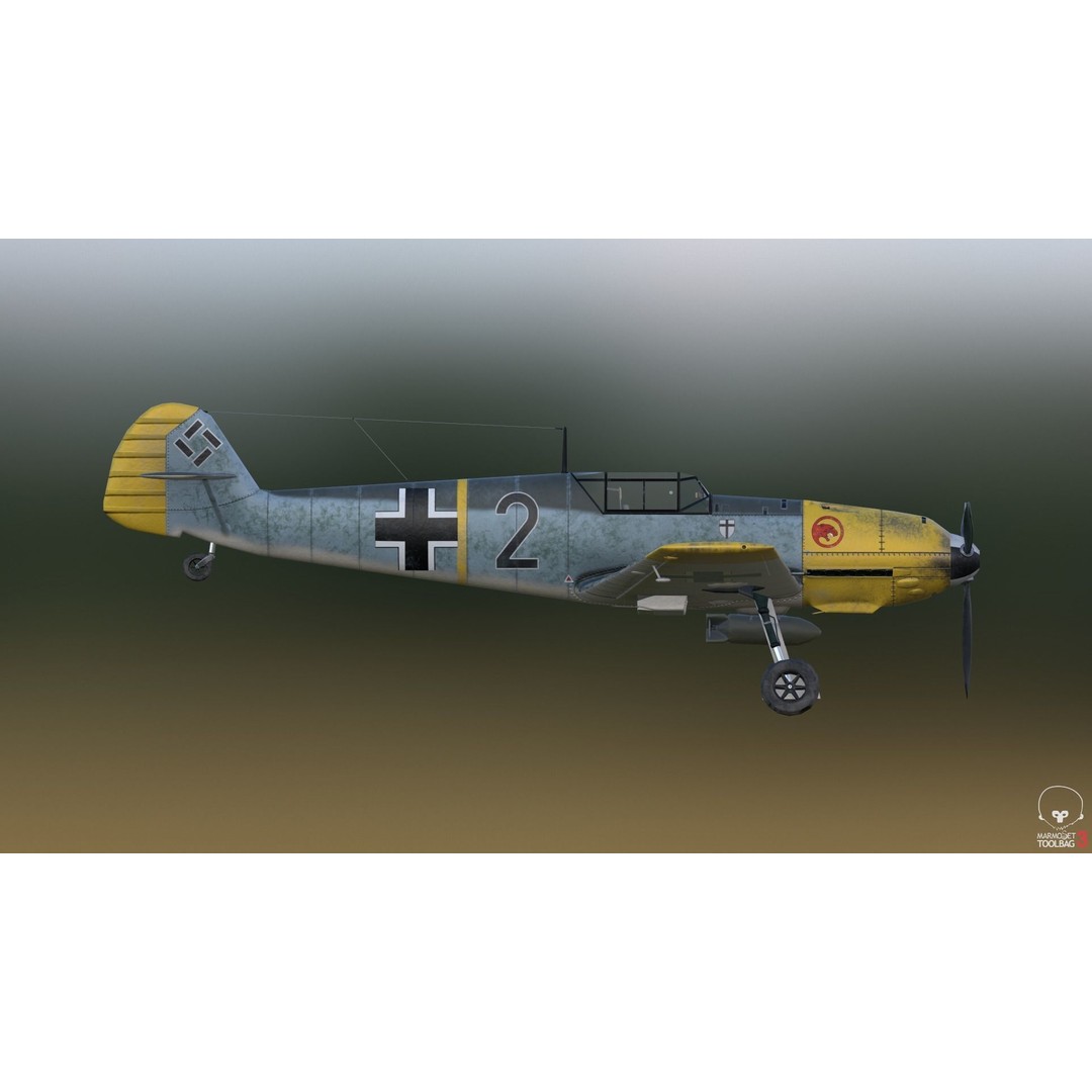 BF 109 E 3D Model – Game-Ready WWII Fighter Plane, Rigged, PBR - View 9