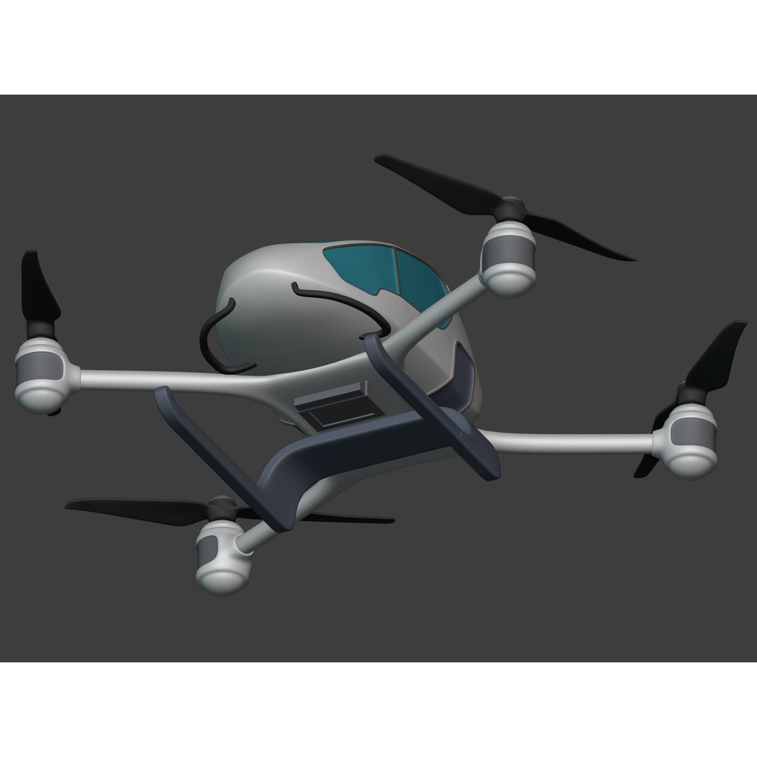 Passenger Taxi Drone 3D Model – Low Poly Quadcopter, Blender, FBX