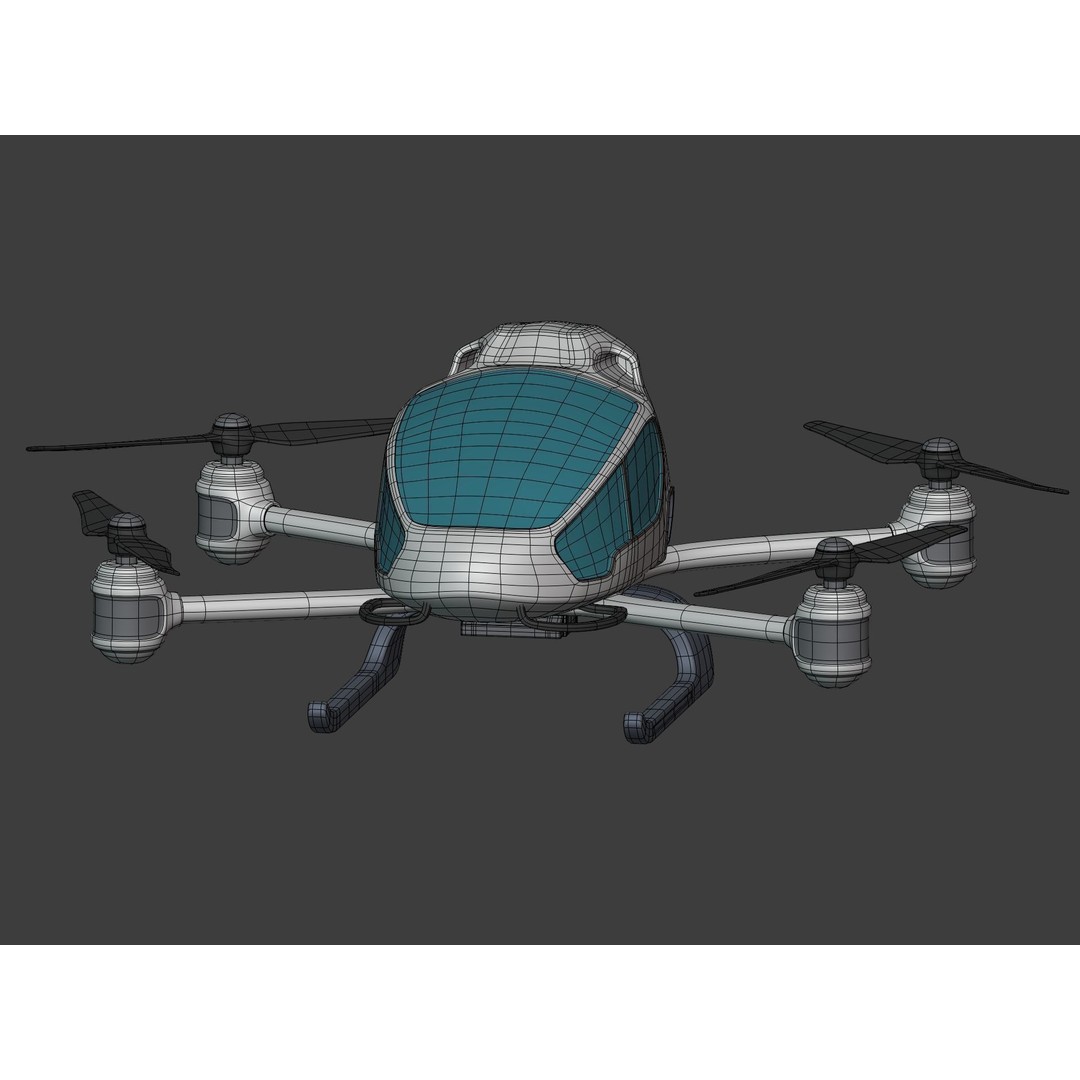 Passenger Taxi Drone 3D Model – Low Poly Quadcopter, Blender, FBX - View 10
