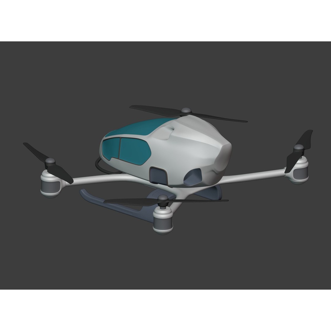 Passenger Taxi Drone 3D Model – Low Poly Quadcopter, Blender, FBX - View 11