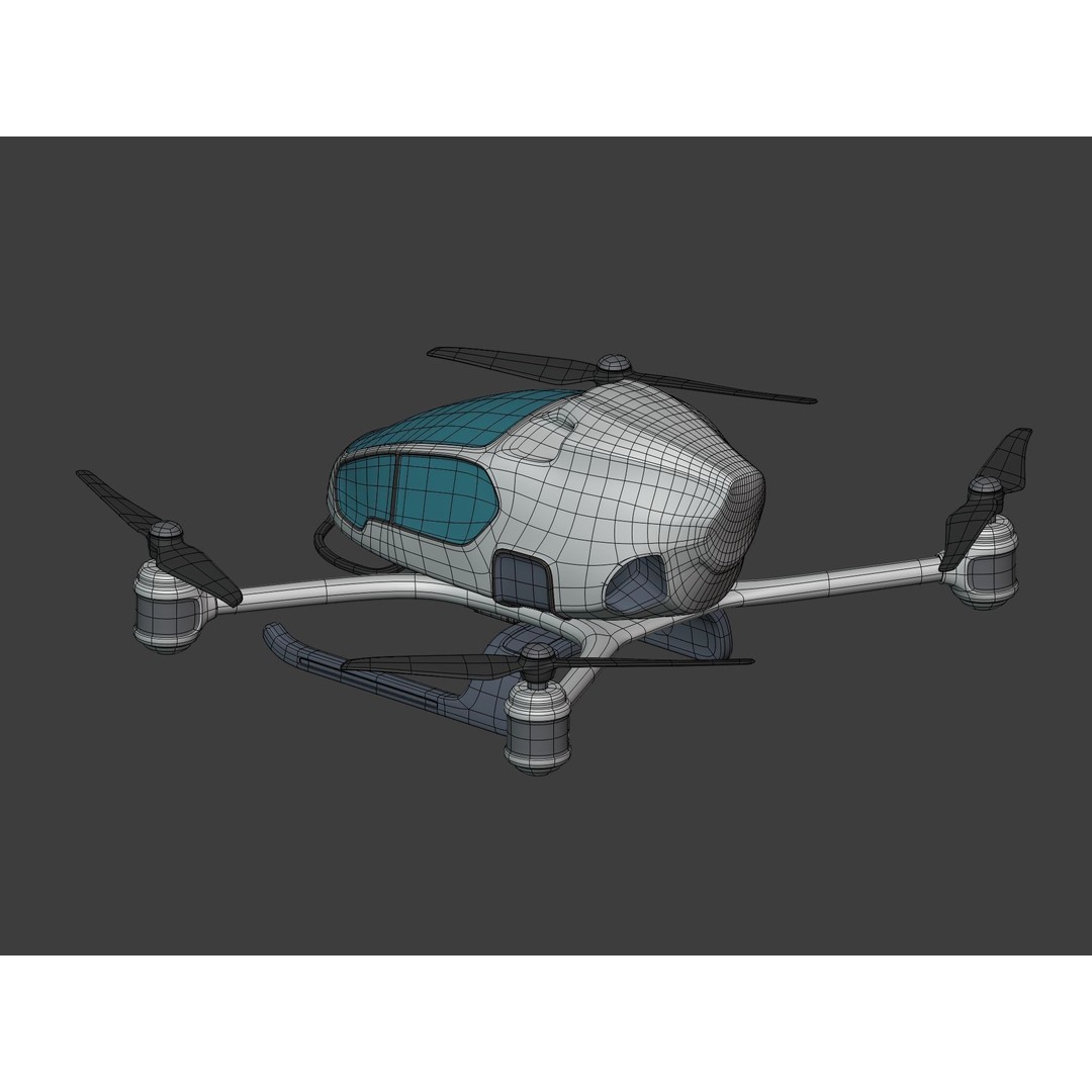 Passenger Taxi Drone 3D Model – Low Poly Quadcopter, Blender, FBX - View 12