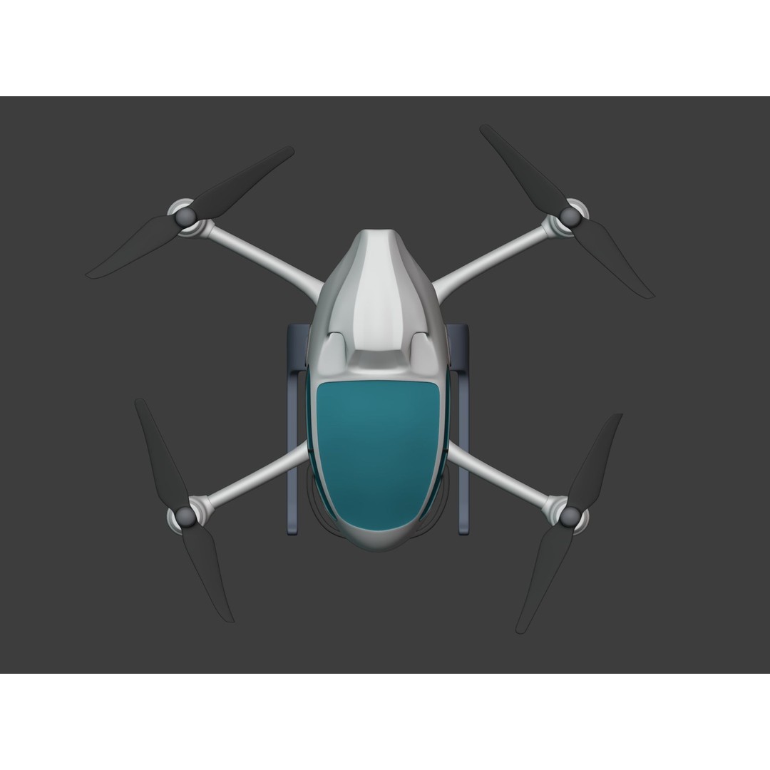 Passenger Taxi Drone 3D Model – Low Poly Quadcopter, Blender, FBX - View 13