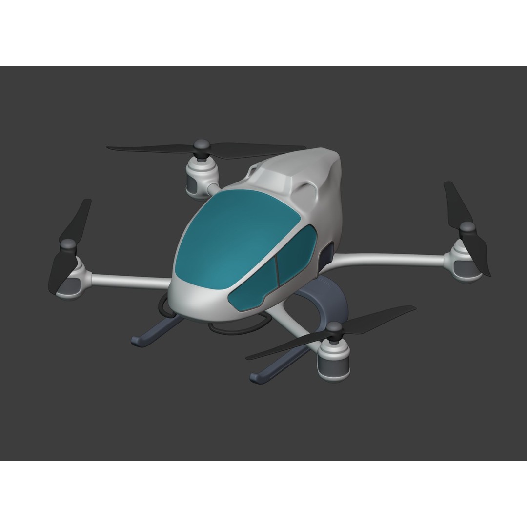 Passenger Taxi Drone 3D Model – Low Poly Quadcopter, Blender, FBX - View 14
