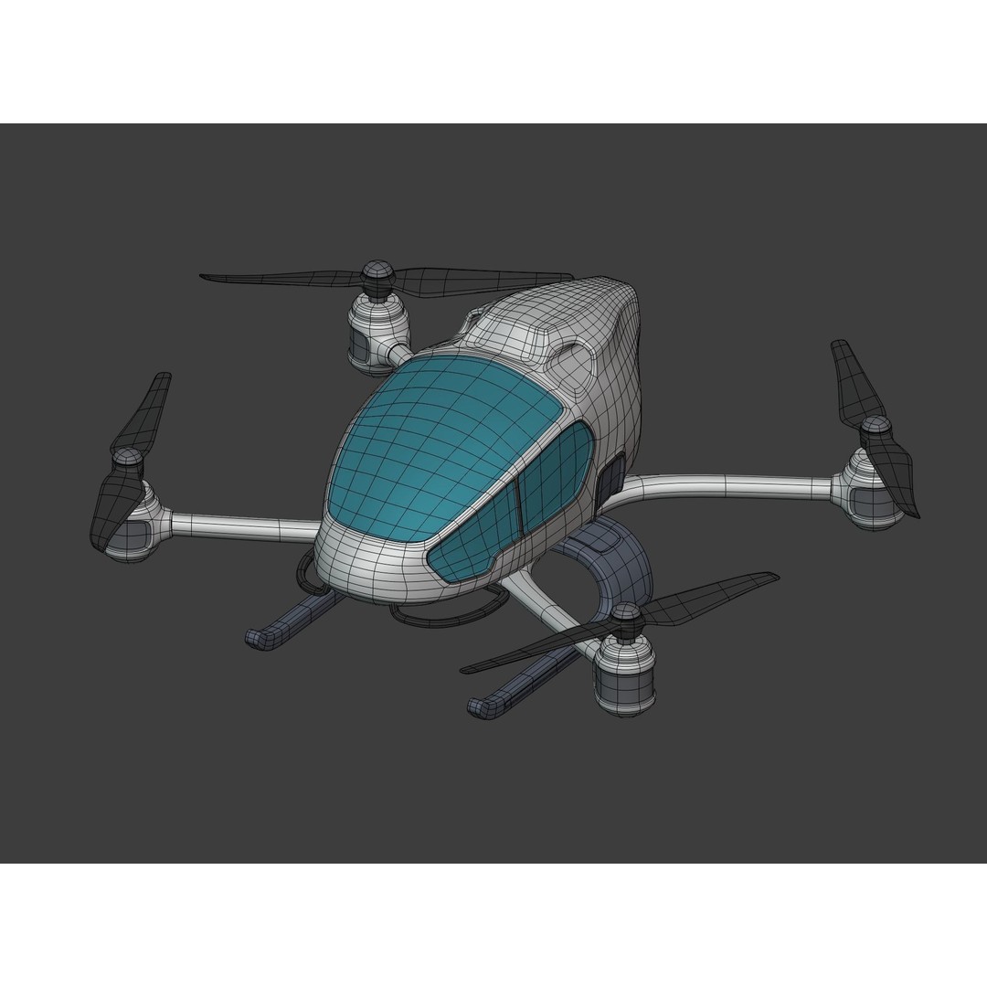 Passenger Taxi Drone 3D Model – Low Poly Quadcopter, Blender, FBX - View 15