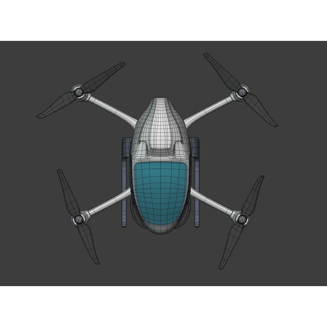 Passenger Taxi Drone 3D Model – Low Poly Quadcopter, Blender, FBX - View 17