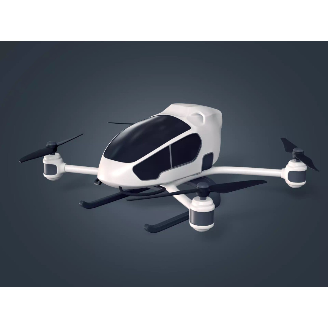 Passenger Taxi Drone 3D Model – Low Poly Quadcopter, Blender, FBX - View 2