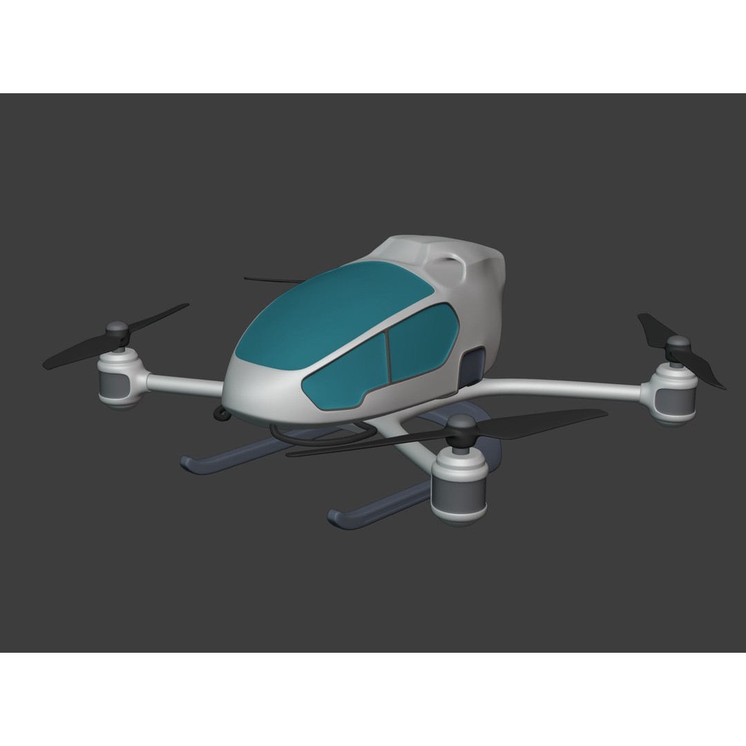 Passenger Taxi Drone 3D Model – Low Poly Quadcopter, Blender, FBX - View 3