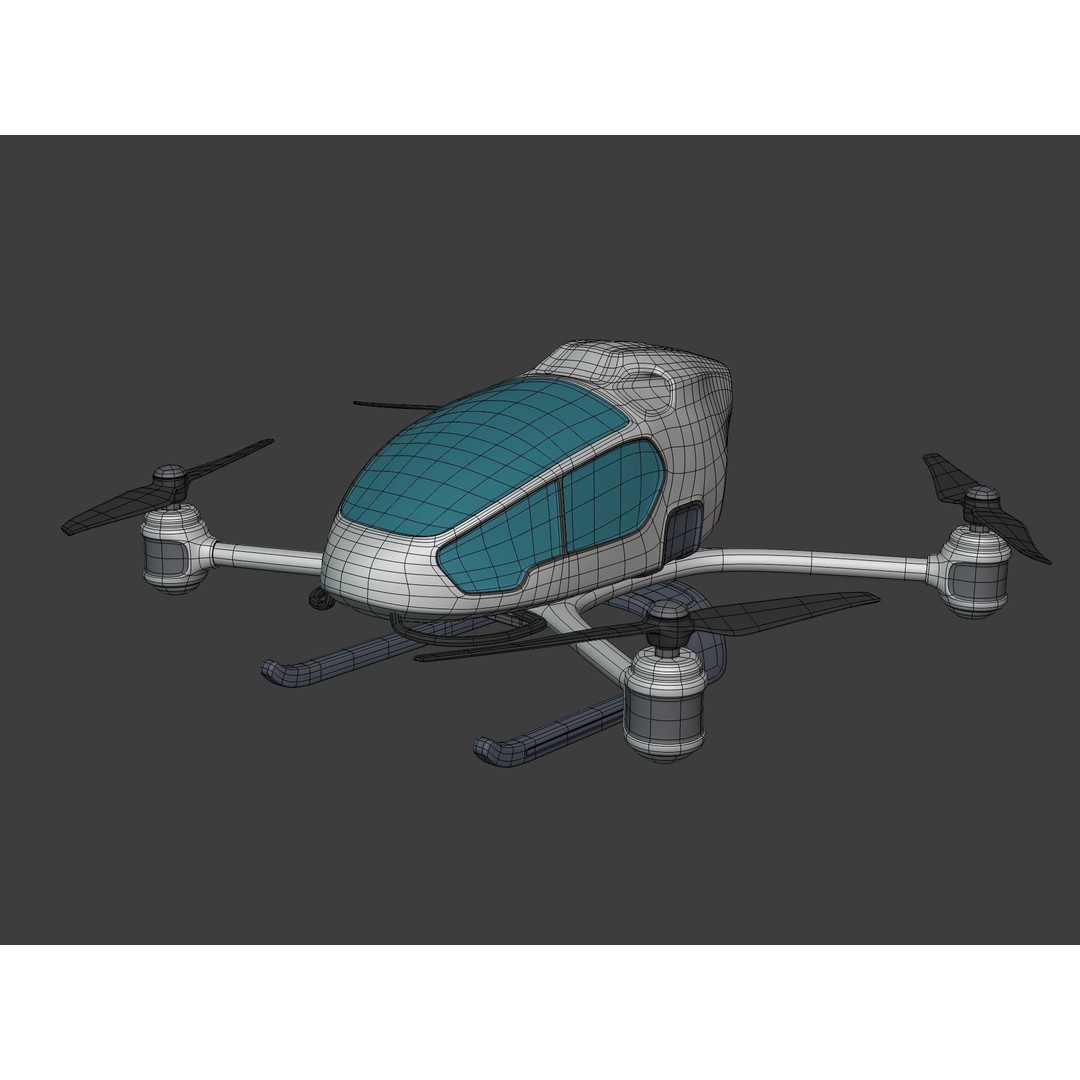 Passenger Taxi Drone 3D Model – Low Poly Quadcopter, Blender, FBX - View 4