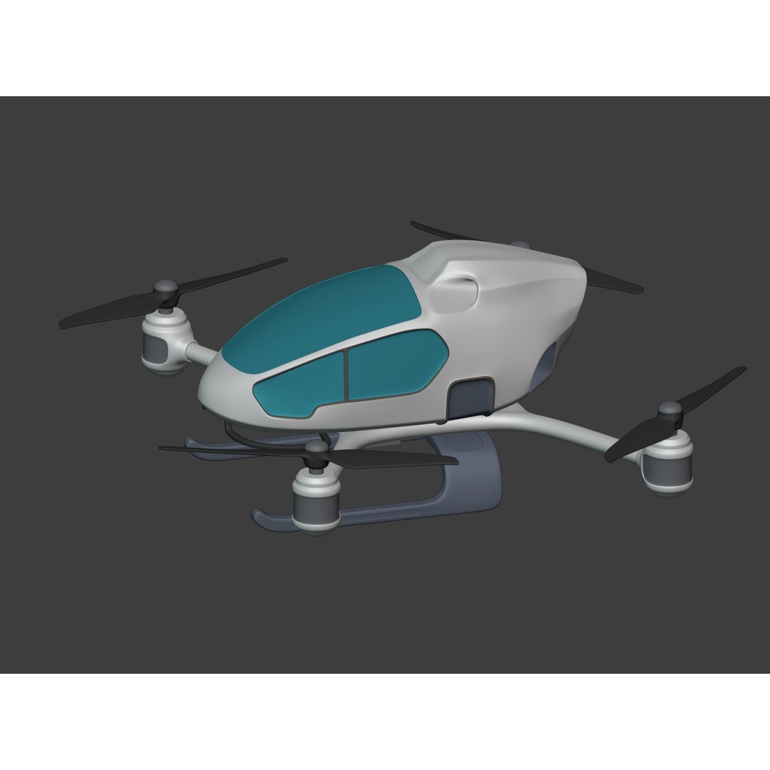 Passenger Taxi Drone 3D Model – Low Poly Quadcopter, Blender, FBX - View 5
