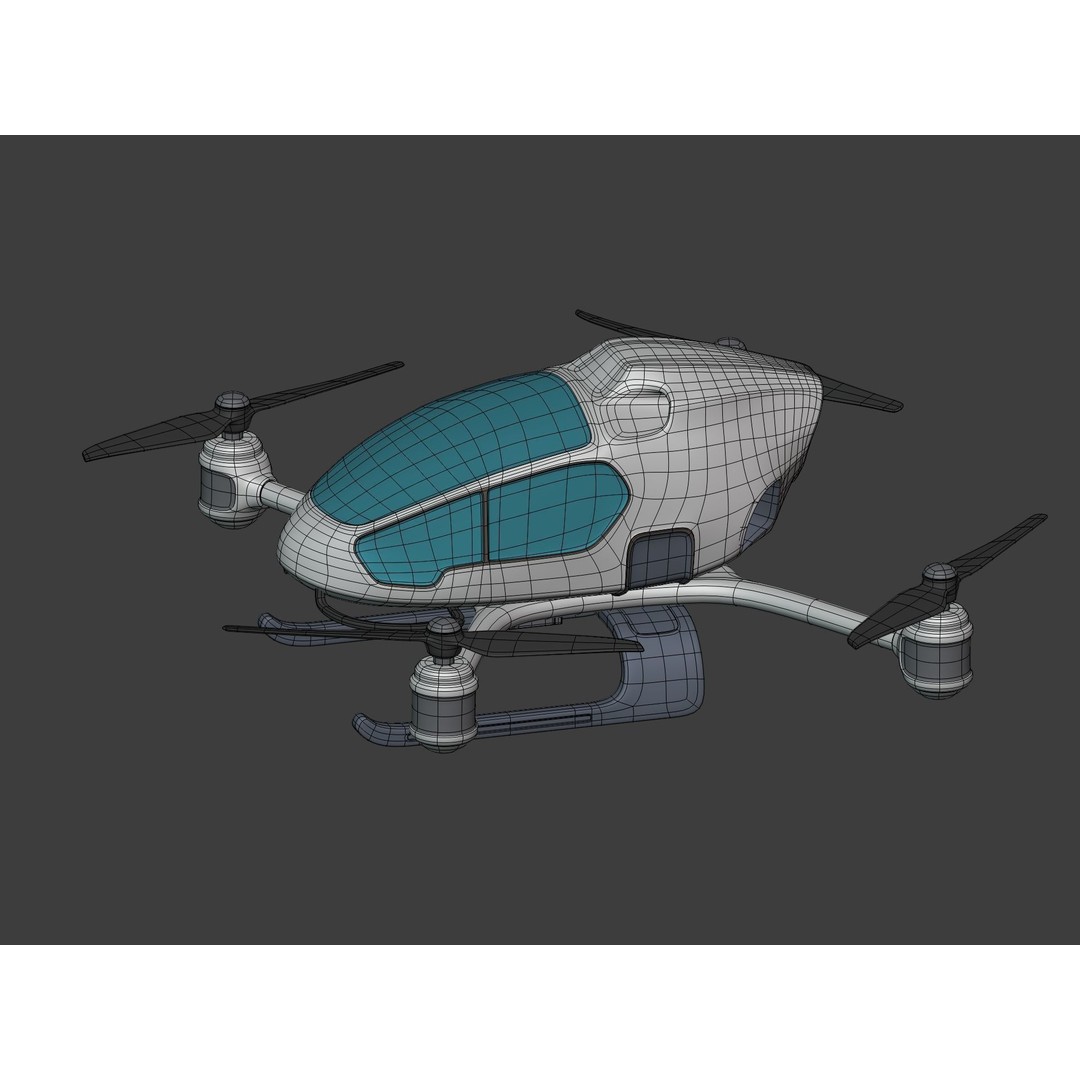Passenger Taxi Drone 3D Model – Low Poly Quadcopter, Blender, FBX - View 6