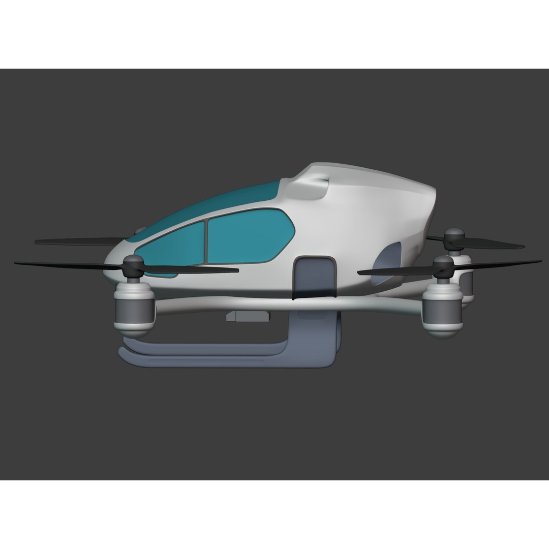 Passenger Taxi Drone 3D Model – Low Poly Quadcopter, Blender, FBX - View 7