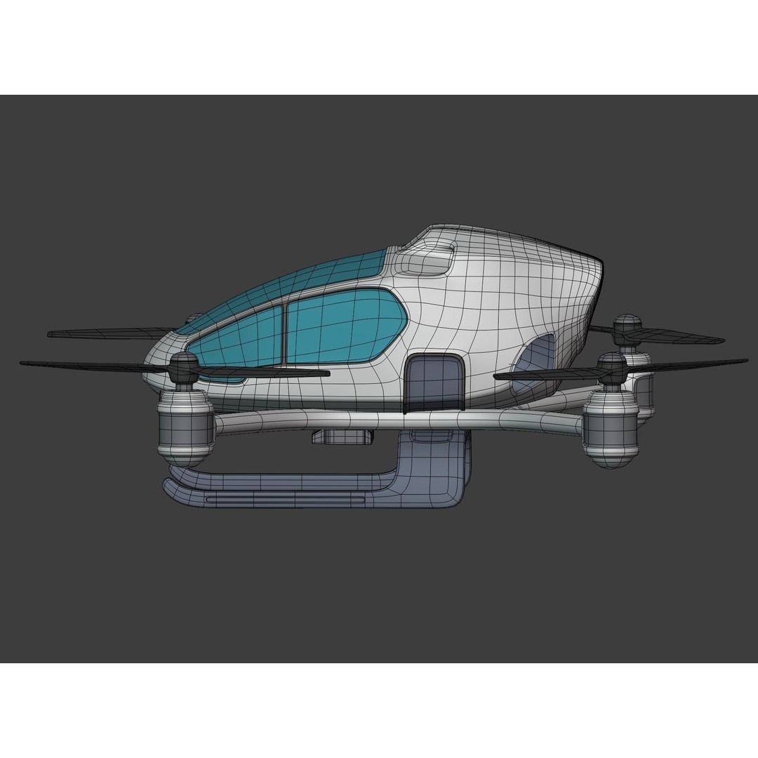 Passenger Taxi Drone 3D Model – Low Poly Quadcopter, Blender, FBX - View 8