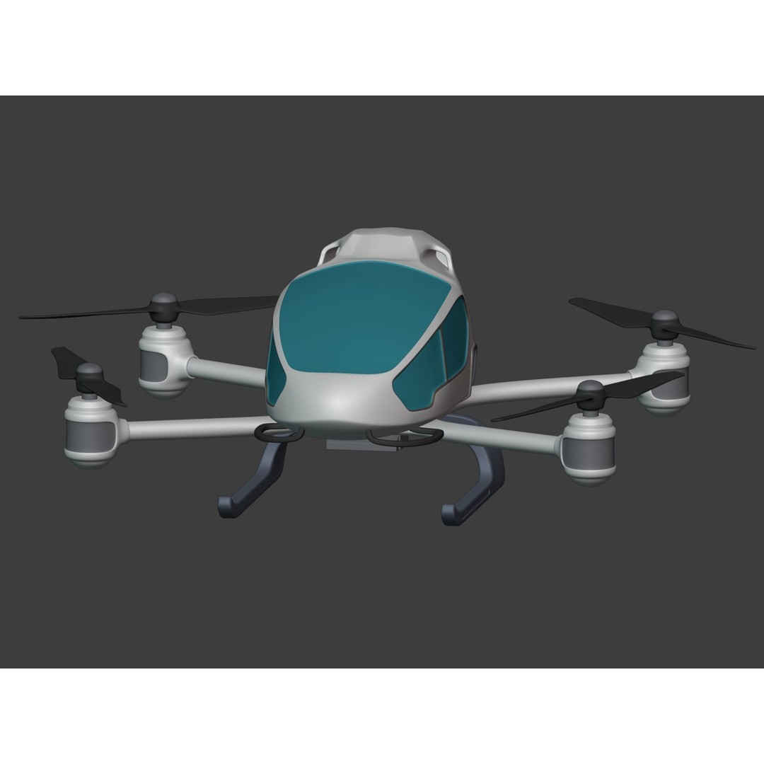 Passenger Taxi Drone 3D Model – Low Poly Quadcopter, Blender, FBX - View 9