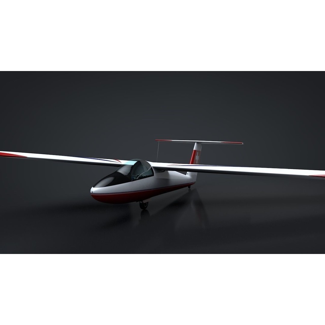 Pilatus B-4 3D Model – Rigged Low-Poly Sailplane, FBX, C4D - View 3