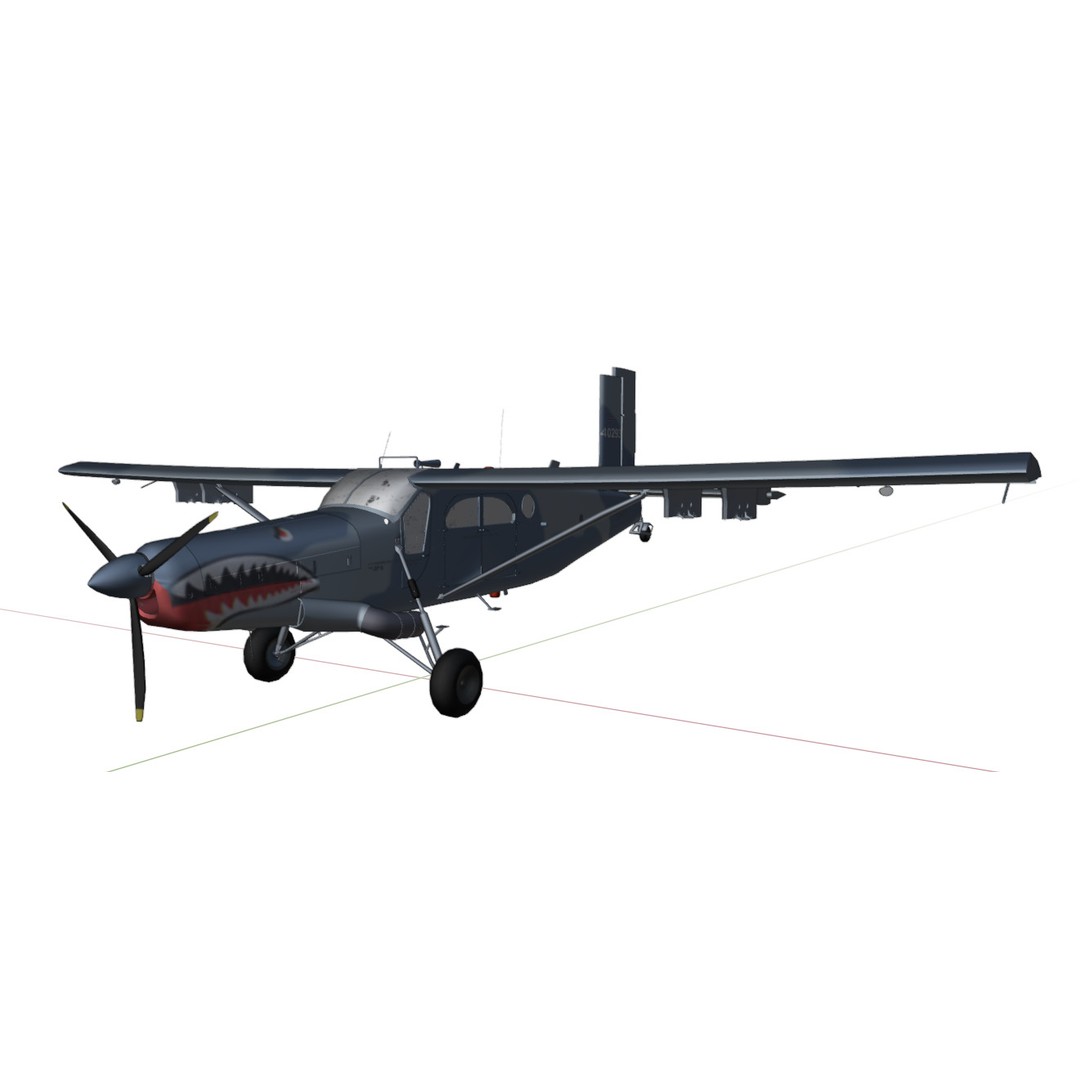 Fairchild AU-23 3D Model – Low Poly Military Aircraft, FBX/OBJ - View 22
