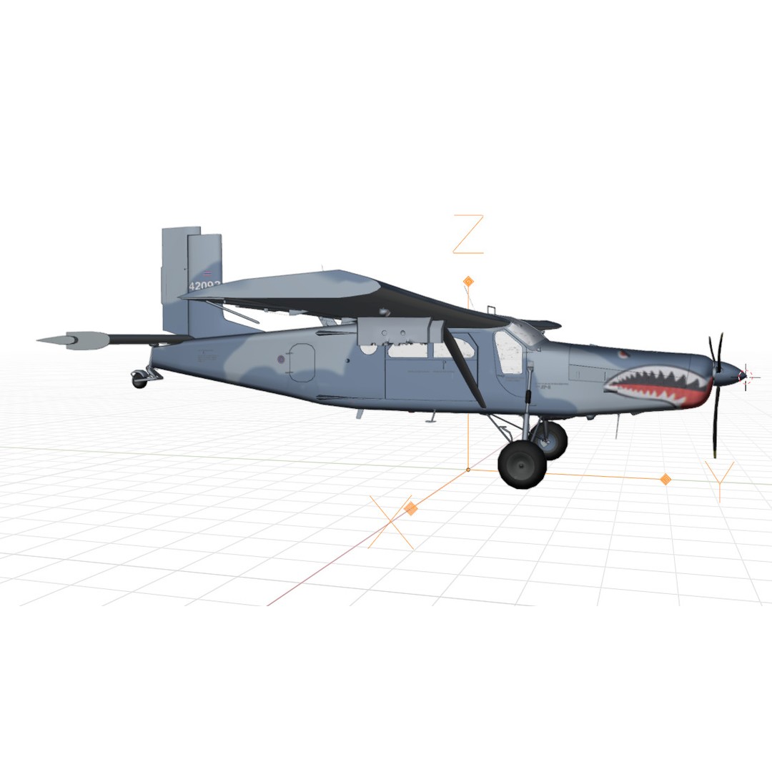Fairchild AU-23 3D Model – Low Poly Military Aircraft, FBX/OBJ - View 25