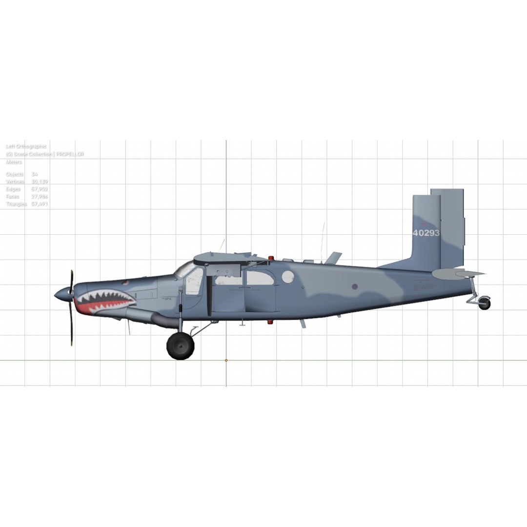 Fairchild AU-23 3D Model – Low Poly Military Aircraft, FBX/OBJ - View 29