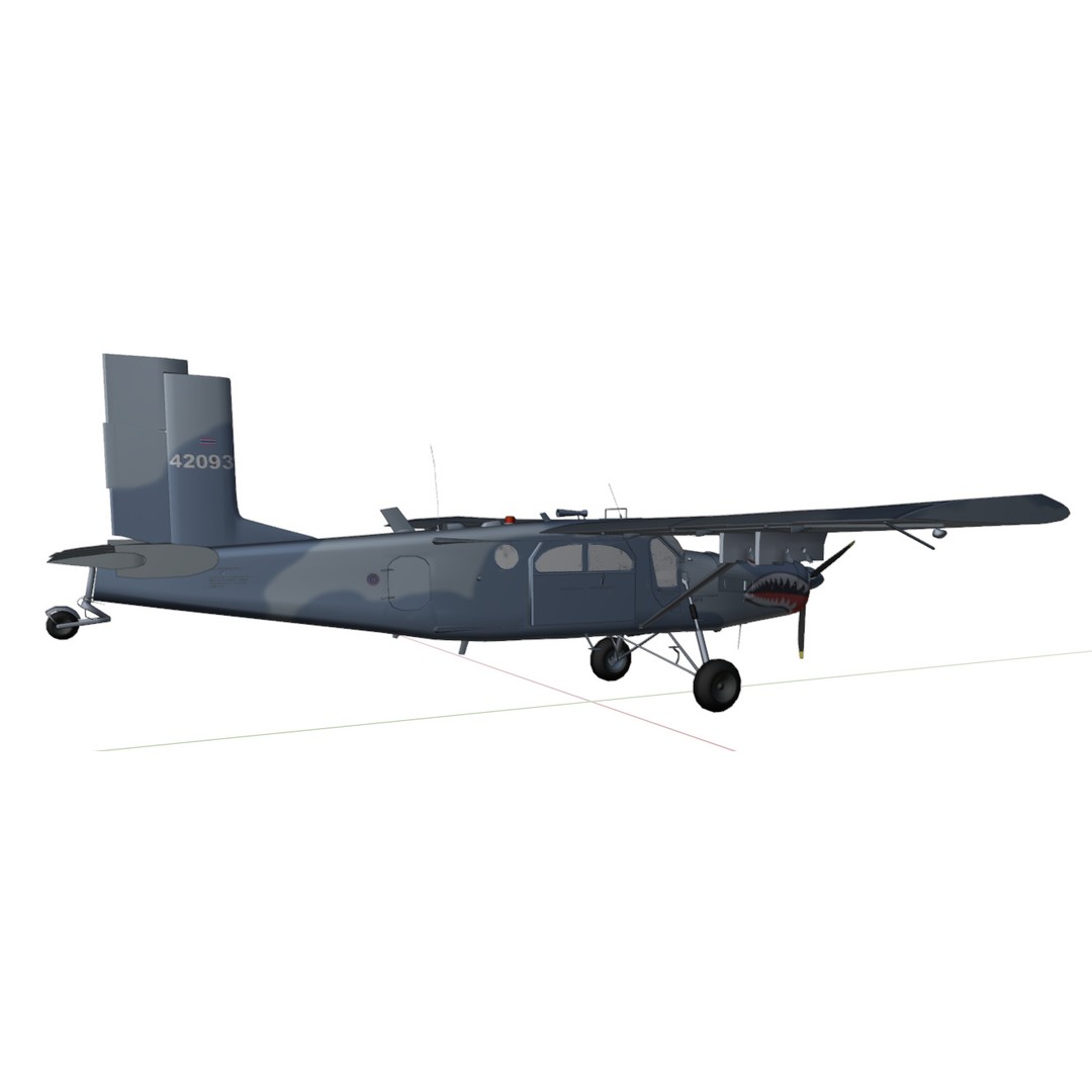 Fairchild AU-23 3D Model – Low Poly Military Aircraft, FBX/OBJ - View 30