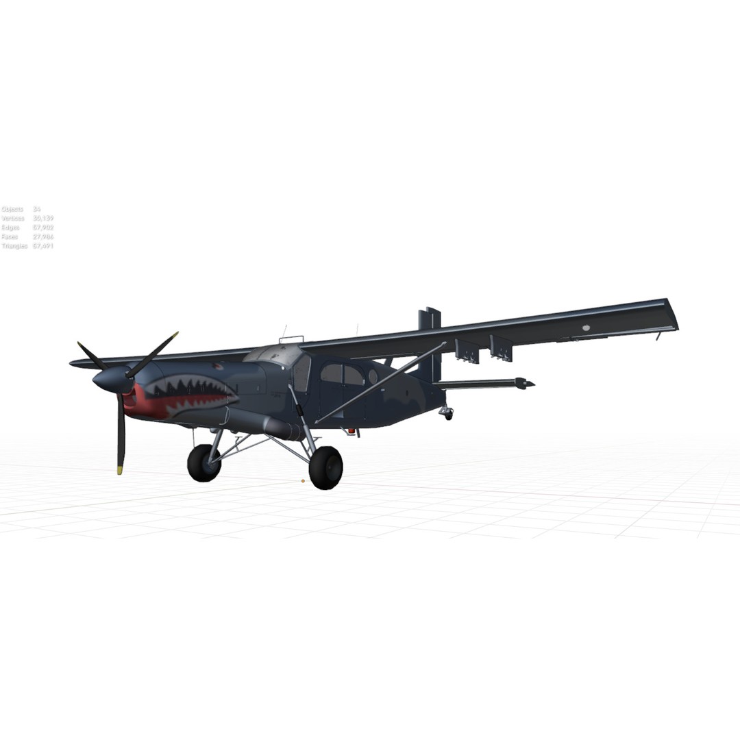 Fairchild AU-23 3D Model – Low Poly Military Aircraft, FBX/OBJ - View 33