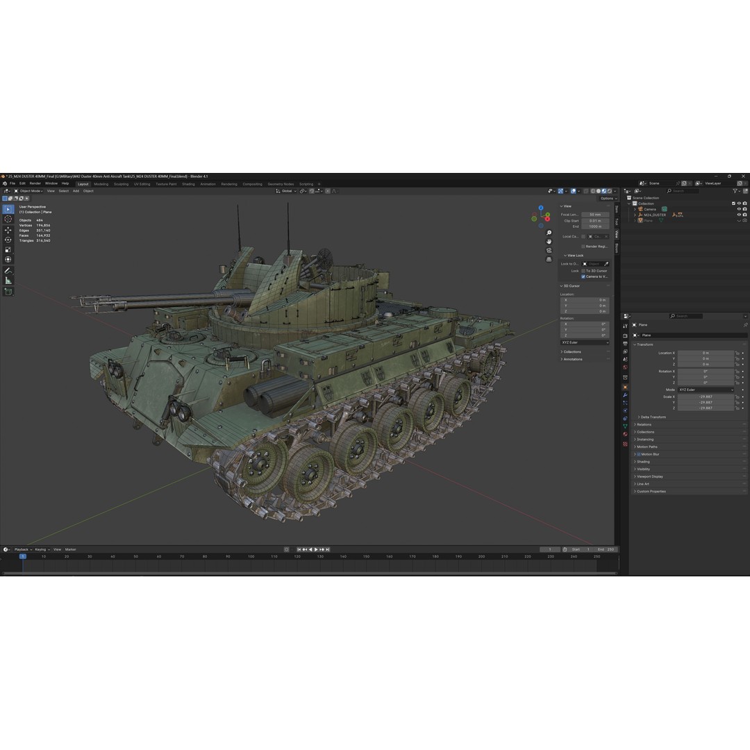 M42 Duster 3D Model – Low Poly Military Tank, FBX, Blender