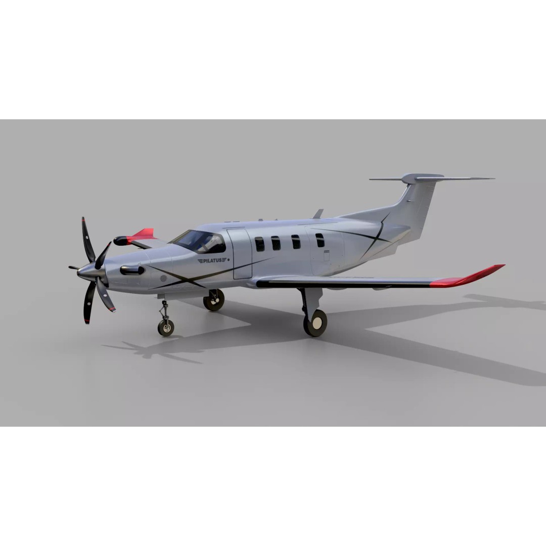 Pilatuse PC-12 3D Model – Low-Poly Aircraft Asset, FBX, PBR - View 2