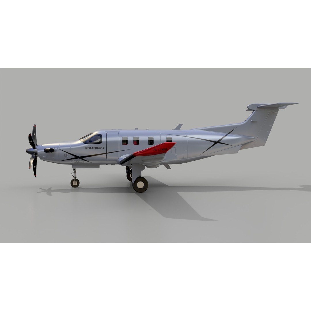 Pilatuse PC-12 3D Model – Low-Poly Aircraft Asset, FBX, PBR - View 3