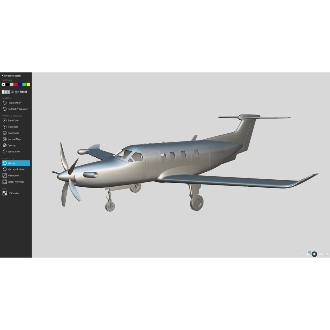 Pilatuse PC-12 3D Model – Low-Poly Aircraft Asset, FBX, PBR - View 6