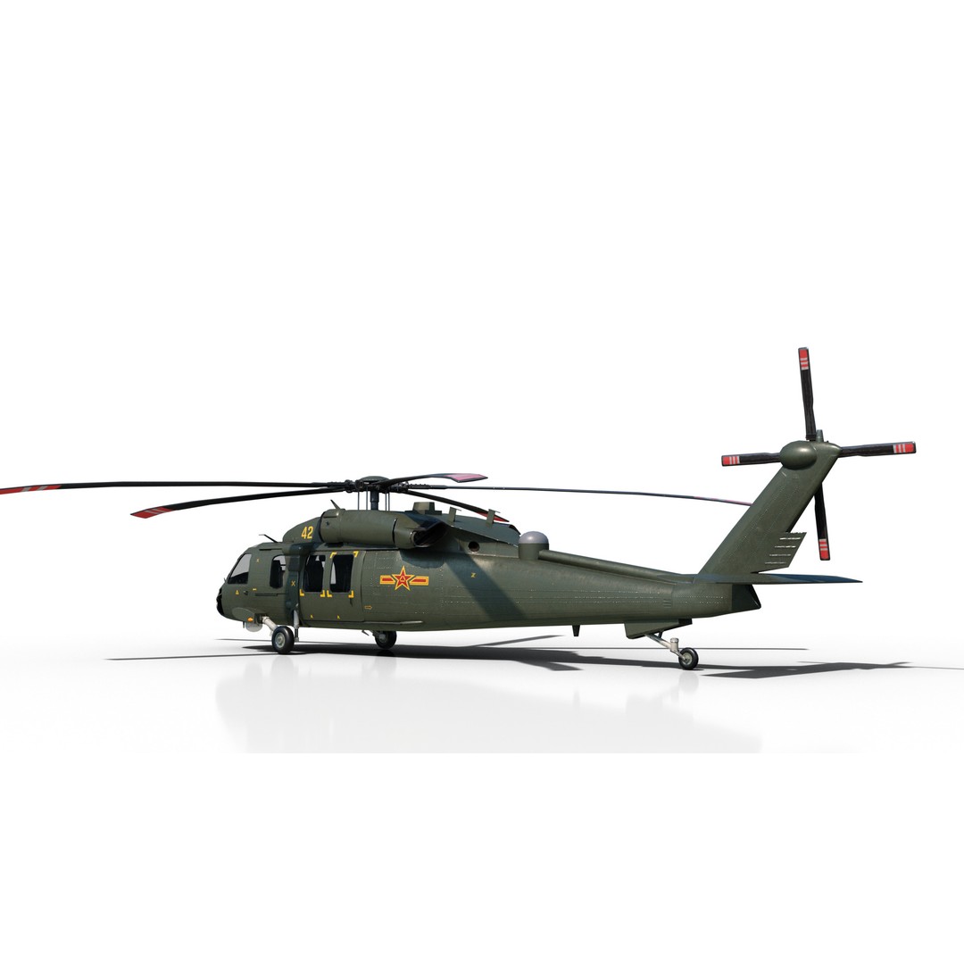Chinese Z-20 Helicopter 3D Model – Low Poly PBR Game Asset, FBX, OBJ - View 13