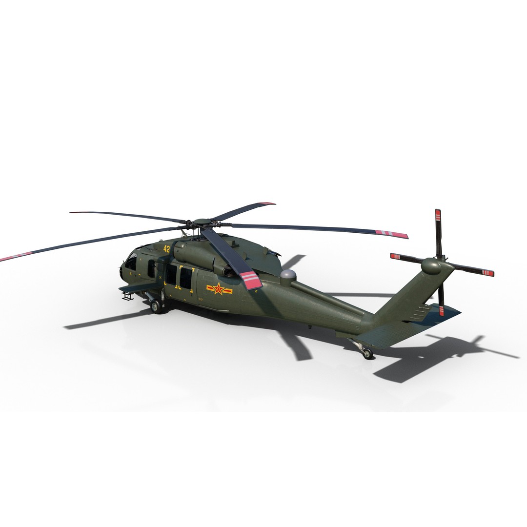 Chinese Z-20 Helicopter 3D Model – Low Poly PBR Game Asset, FBX, OBJ - View 14