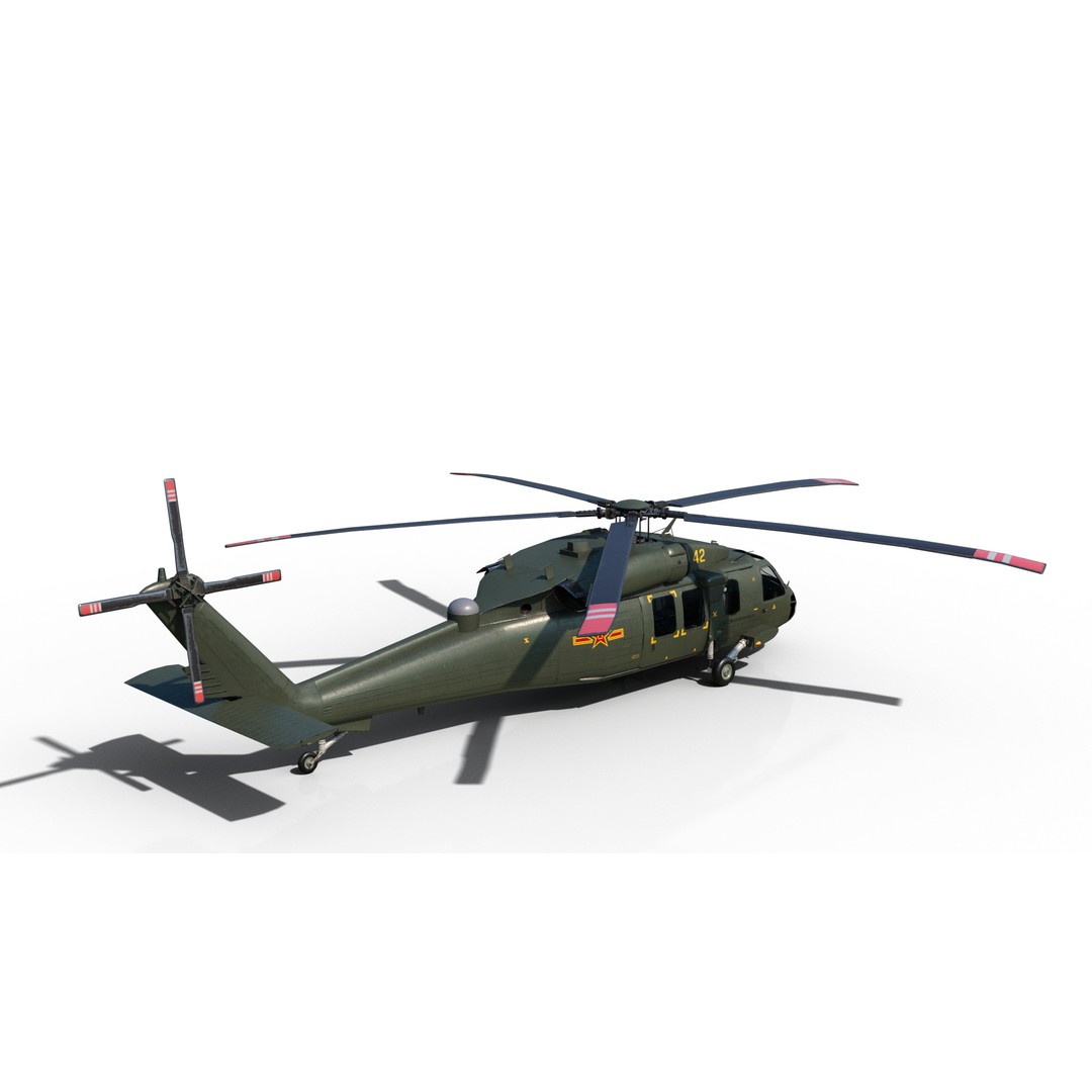 Chinese Z-20 Helicopter 3D Model – Low Poly PBR Game Asset, FBX, OBJ - View 8