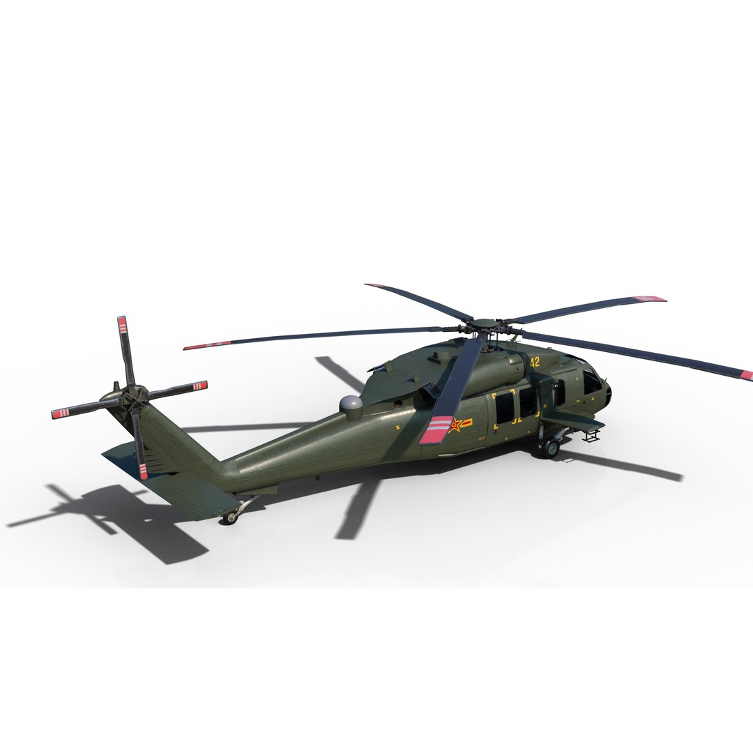 Chinese Z-20 Helicopter 3D Model – Low Poly PBR Game Asset, FBX, OBJ - View 9