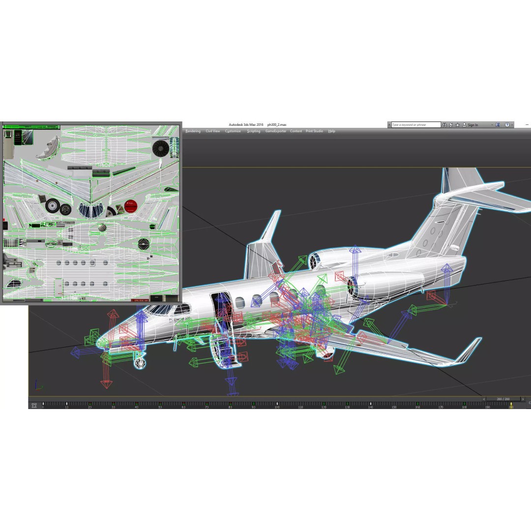 Embraer Phenom 300 3D Model – Low Poly Animated Jet, FBX, OBJ - View 15
