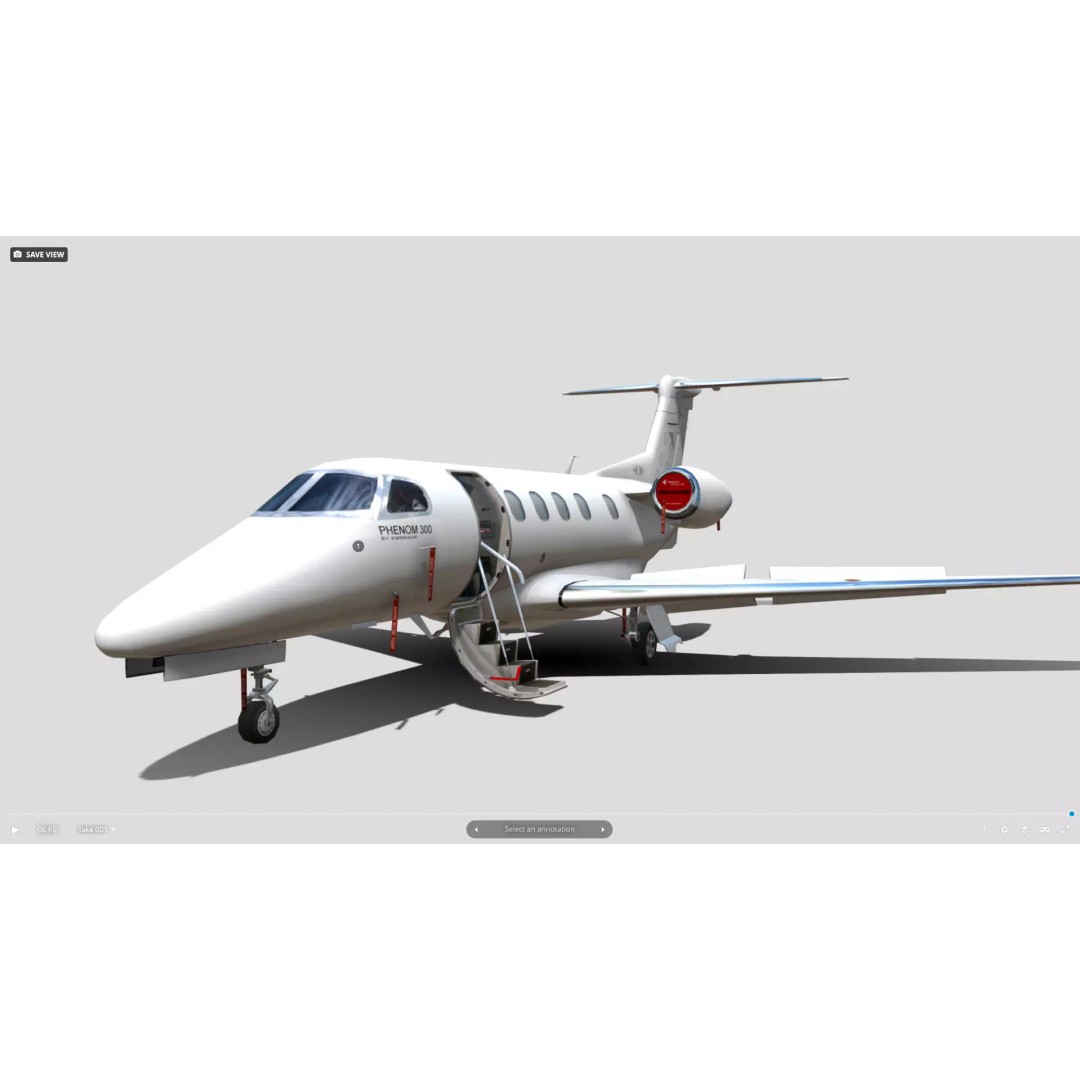 Embraer Phenom 300 3D Model – Low Poly Animated Jet, FBX, OBJ - View 3