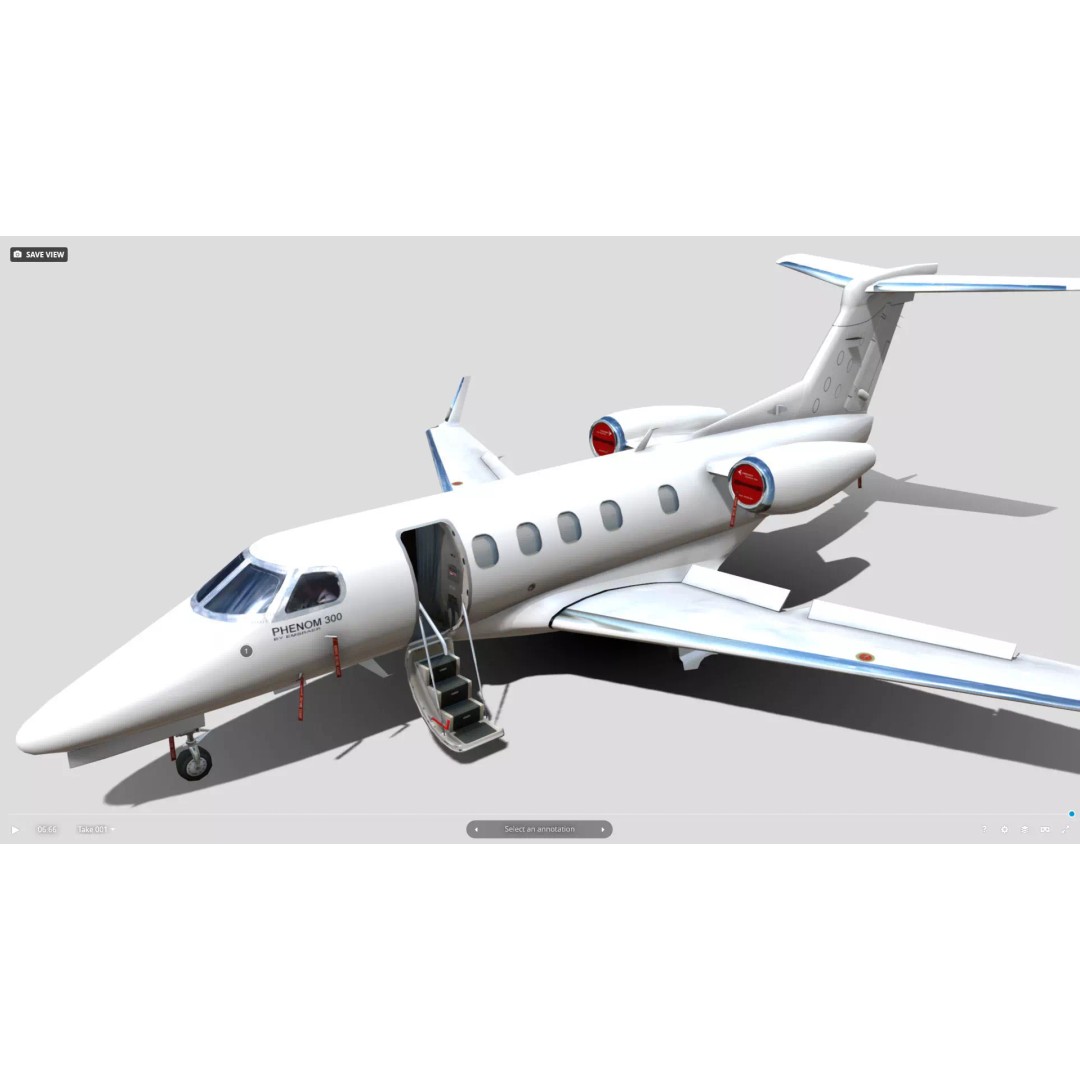 Embraer Phenom 300 3D Model – Low Poly Animated Jet, FBX, OBJ - View 9