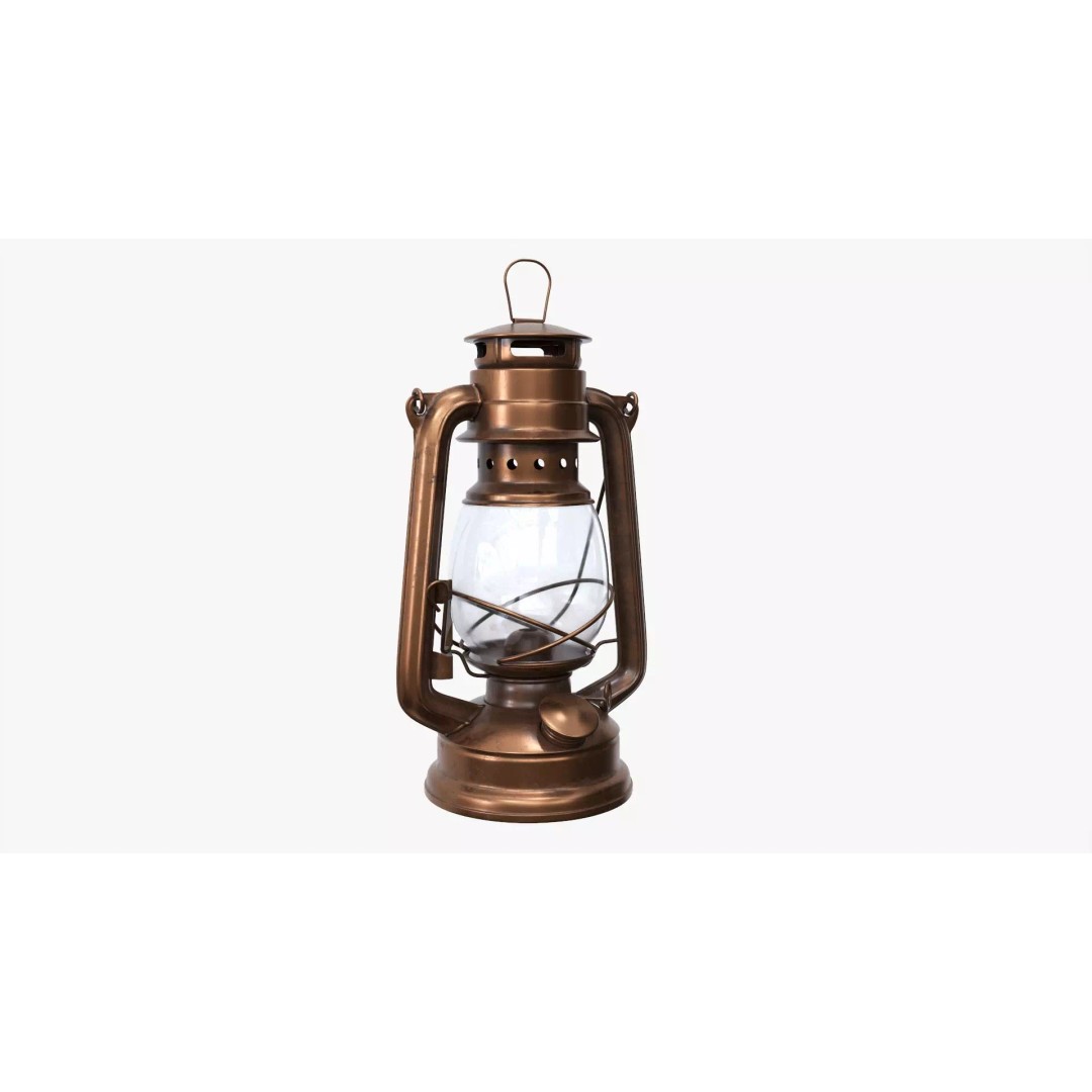 Old Kerosene Lamp 3D Model – Vintage Metal Lantern with PBR Textures - View 2