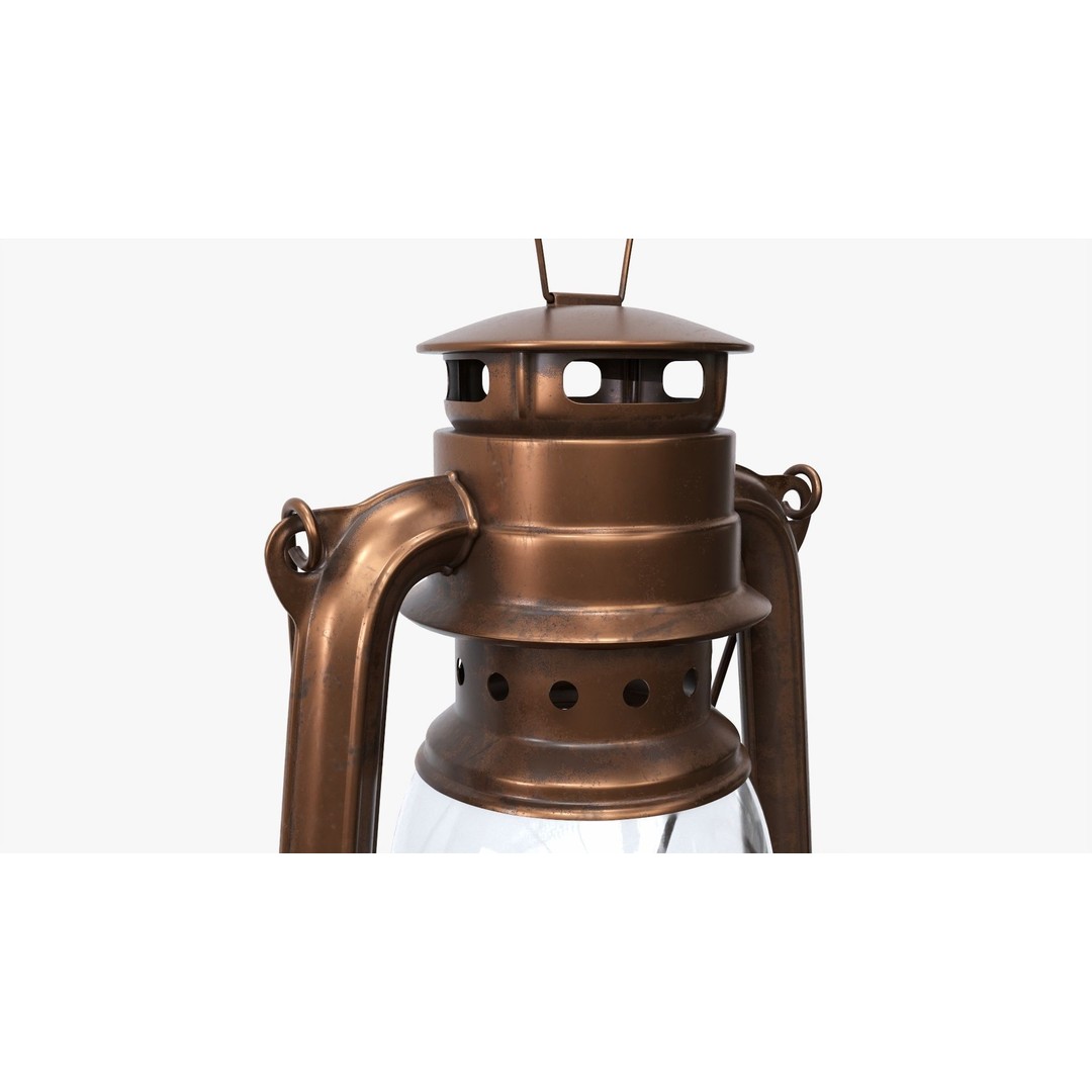 Old Kerosene Lamp 3D Model – Vintage Metal Lantern with PBR Textures - View 4