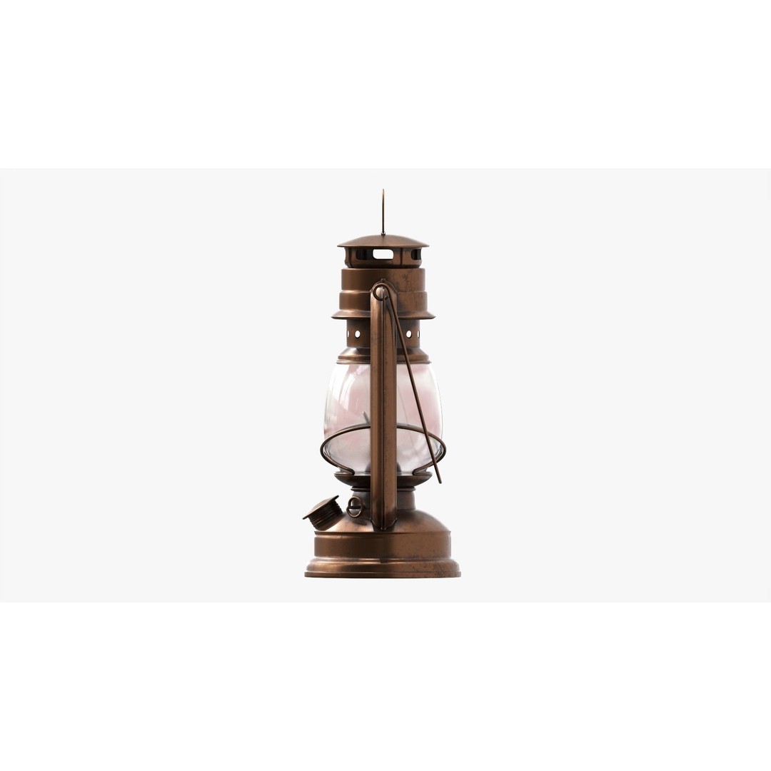 Old Kerosene Lamp 3D Model – Vintage Metal Lantern with PBR Textures - View 6