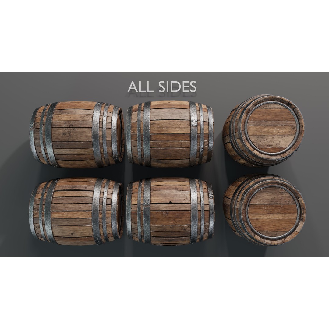 Wooden Barrel 3D Model – Low Poly Game Asset, PBR Textures, FBX - View 10